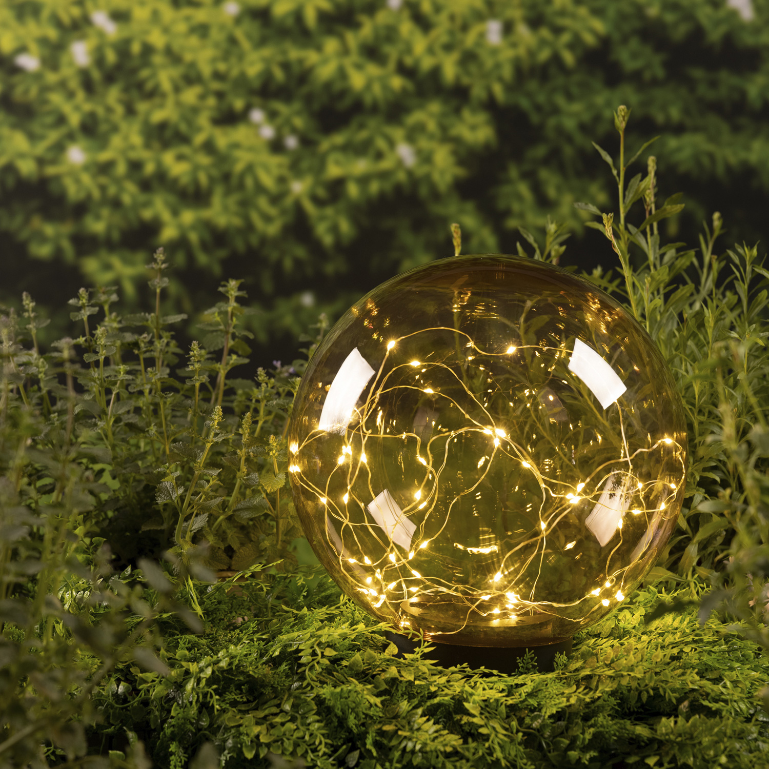 LED Solar Kugellampe - 2in1 - Kunststoff - warmweiße LED Drahtlichterkette - D: 30cm - bernstein