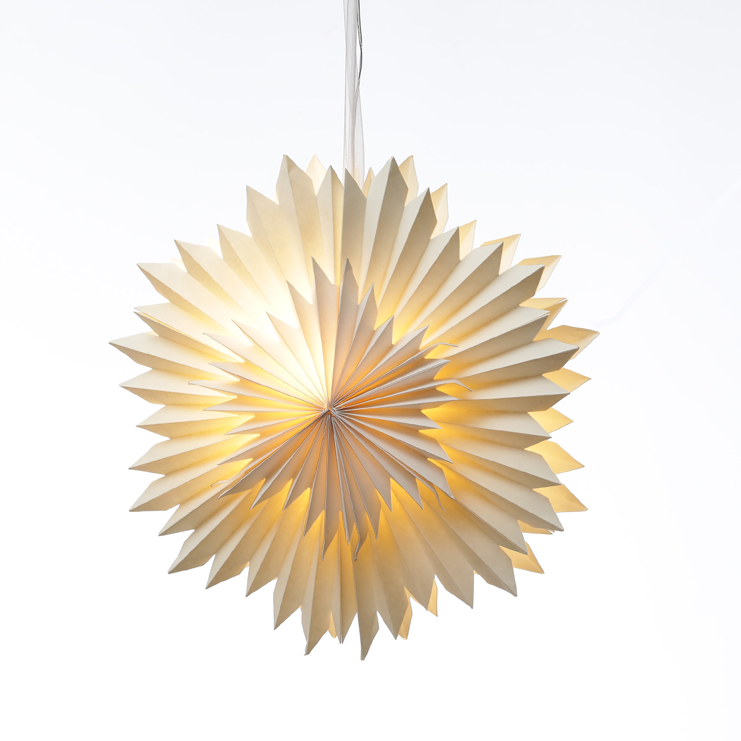 LED Papierstern EISBLUME - hängend - 6 warmweiße LED - D: 40cm - Batterie - Timer - weiß