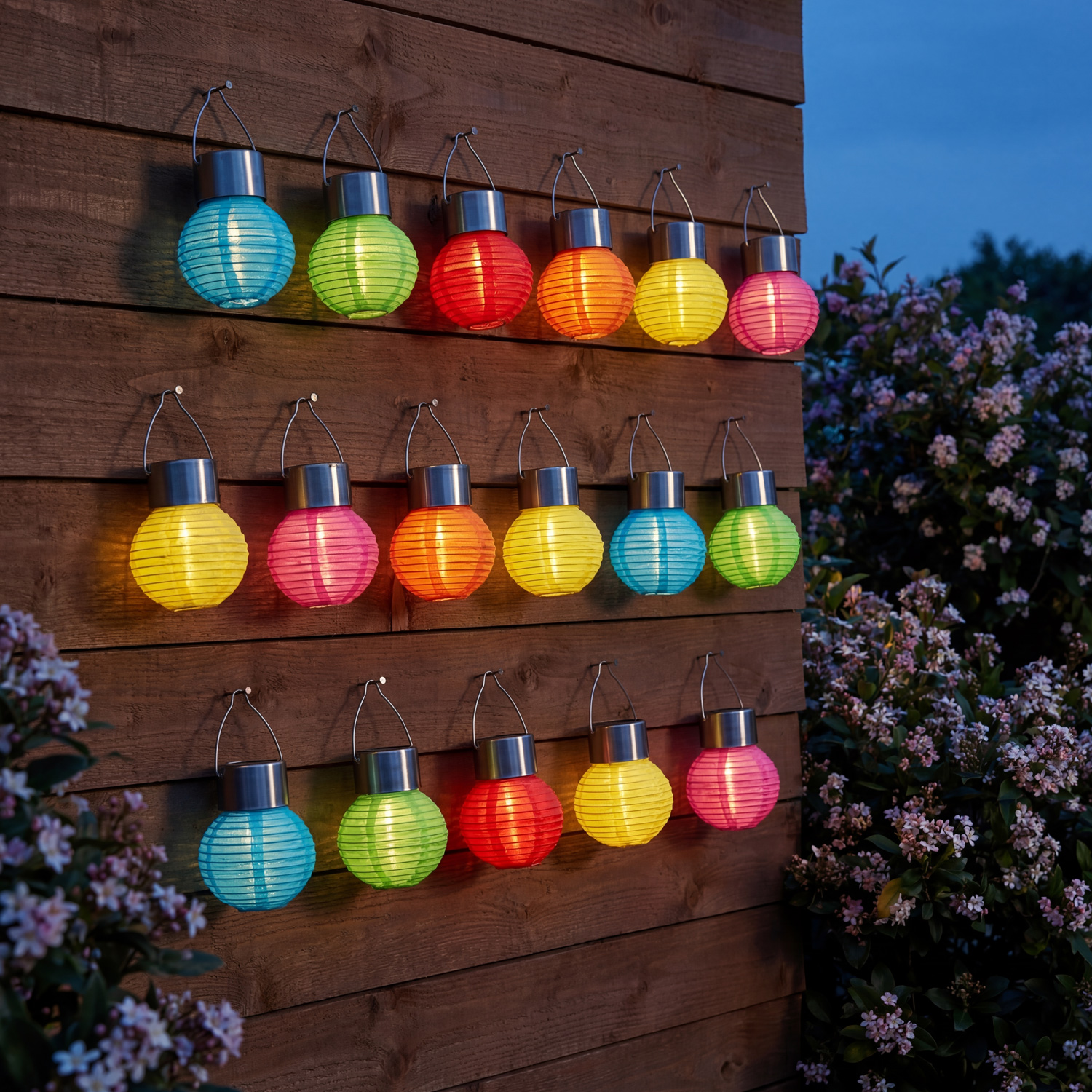 LED Solar Mini Lampions - kaltweiße LED - H: 9,5cm - D: 7cm - Lichtsensor - bunt - 6er Set