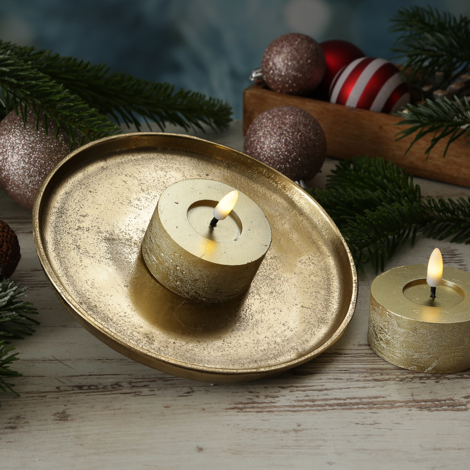 Dekoteller - Dekotablett - Kerzenteller - Aluminium - D: 20cm - rund - gold
