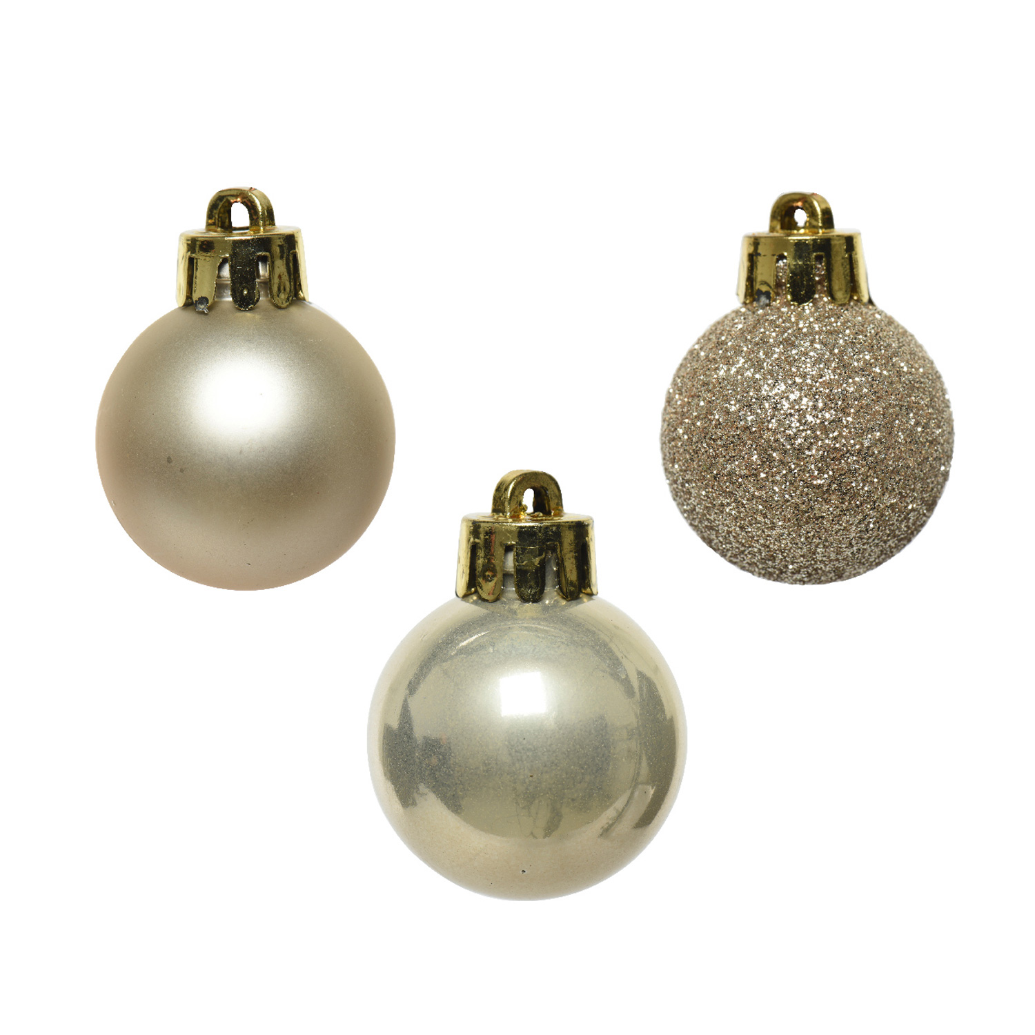 Christbaumkugel - Weihnachtskugel - bruchfest - D: 3cm - glänzend matt glitzernd - creme - 14er Set