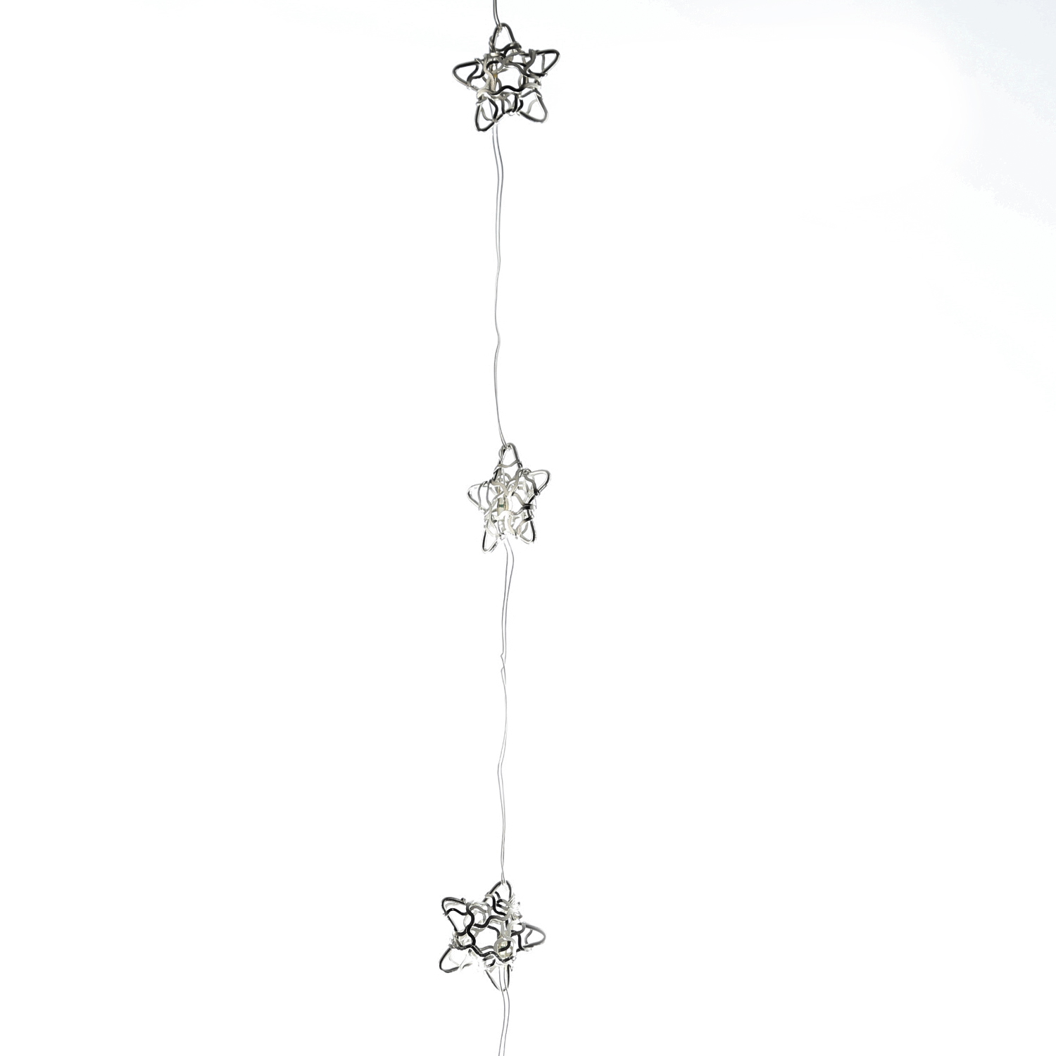 LED Drahtlichterkette Drahtsterne - 20 warmweiße LED - L: 1,90m - Timer - Batterie - silber