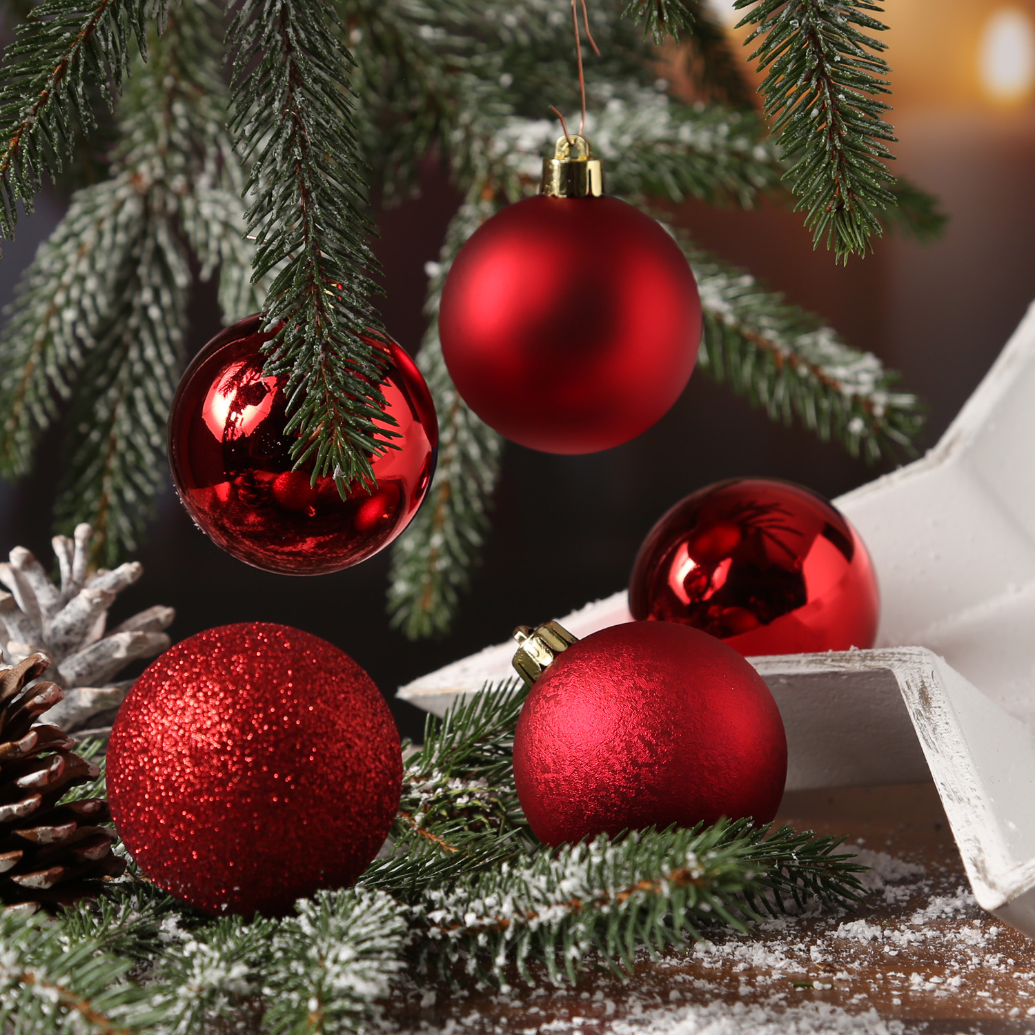 Christbaumkugel - Weihnachtsbaumkugel - bruchfest - D: 6cm - glänzend matt glitzernd - rot - 30St.
