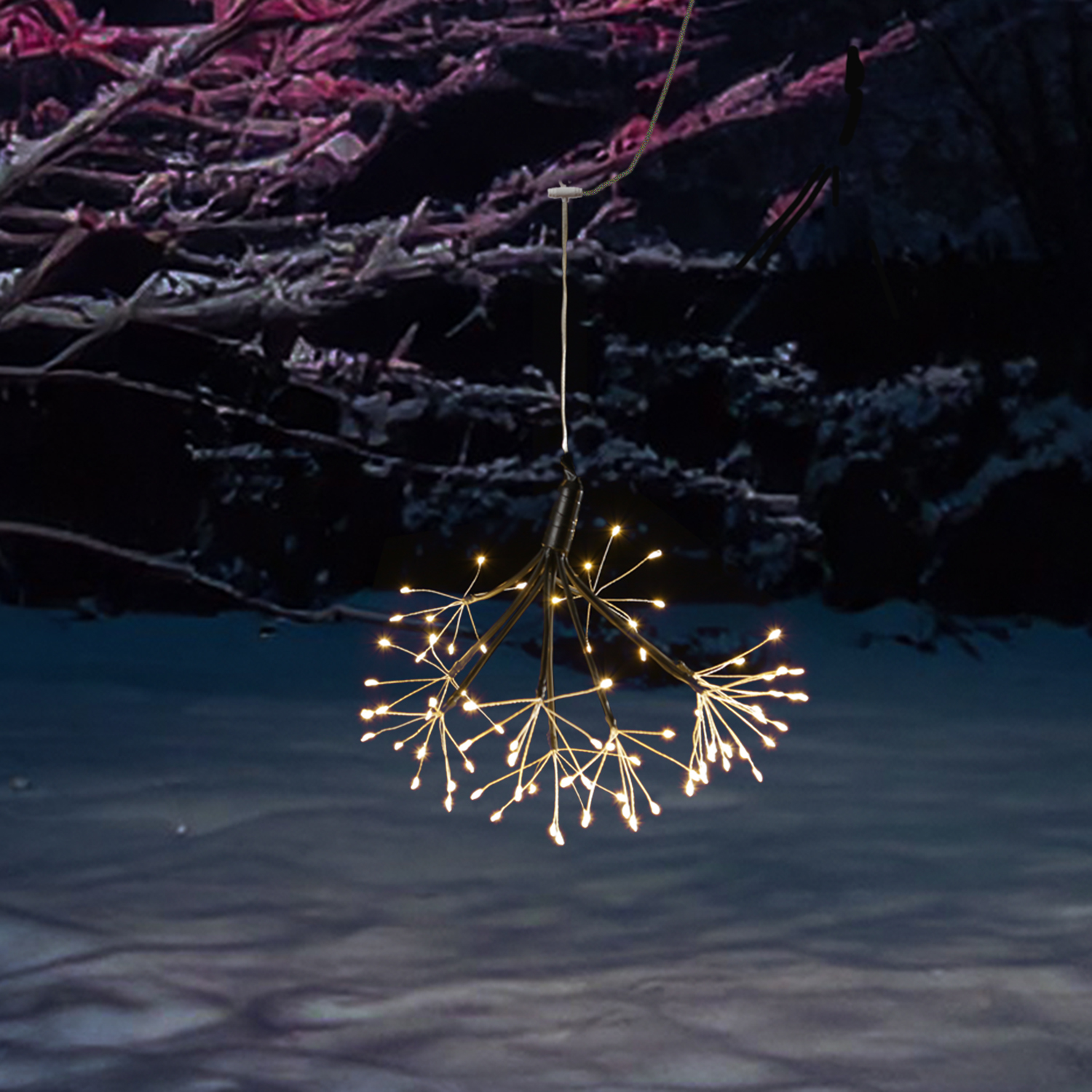 LED Feuewerk Leuchte - schwarzer Polarstern - Pusteblume - hängend - 100LED - 8 Funkt. - Fernb.