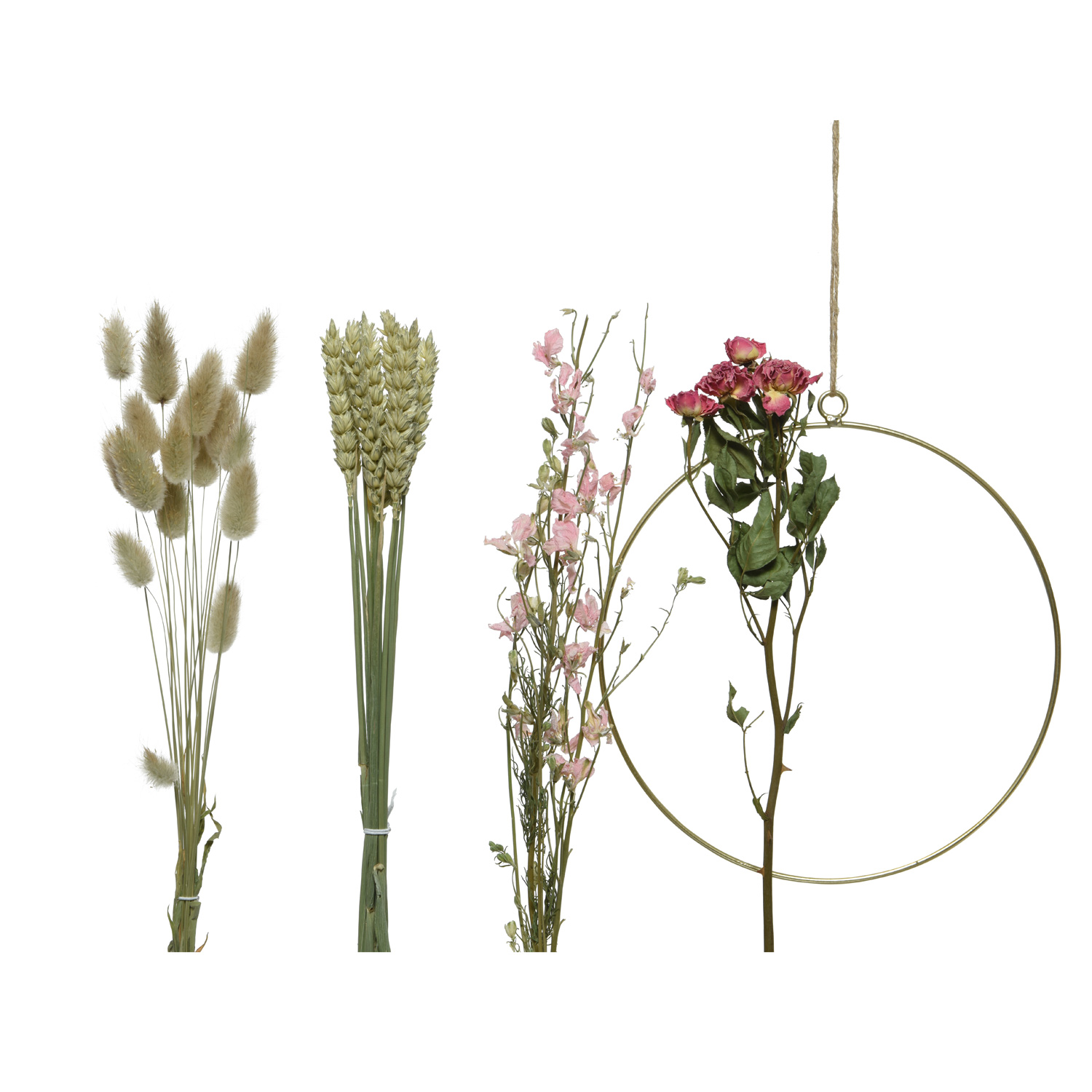 Bastelset DIY - Dekoring mit Trockenblumen und Gräsern - Trockenblumenkranz - Aufhängeröse - D: 20cm