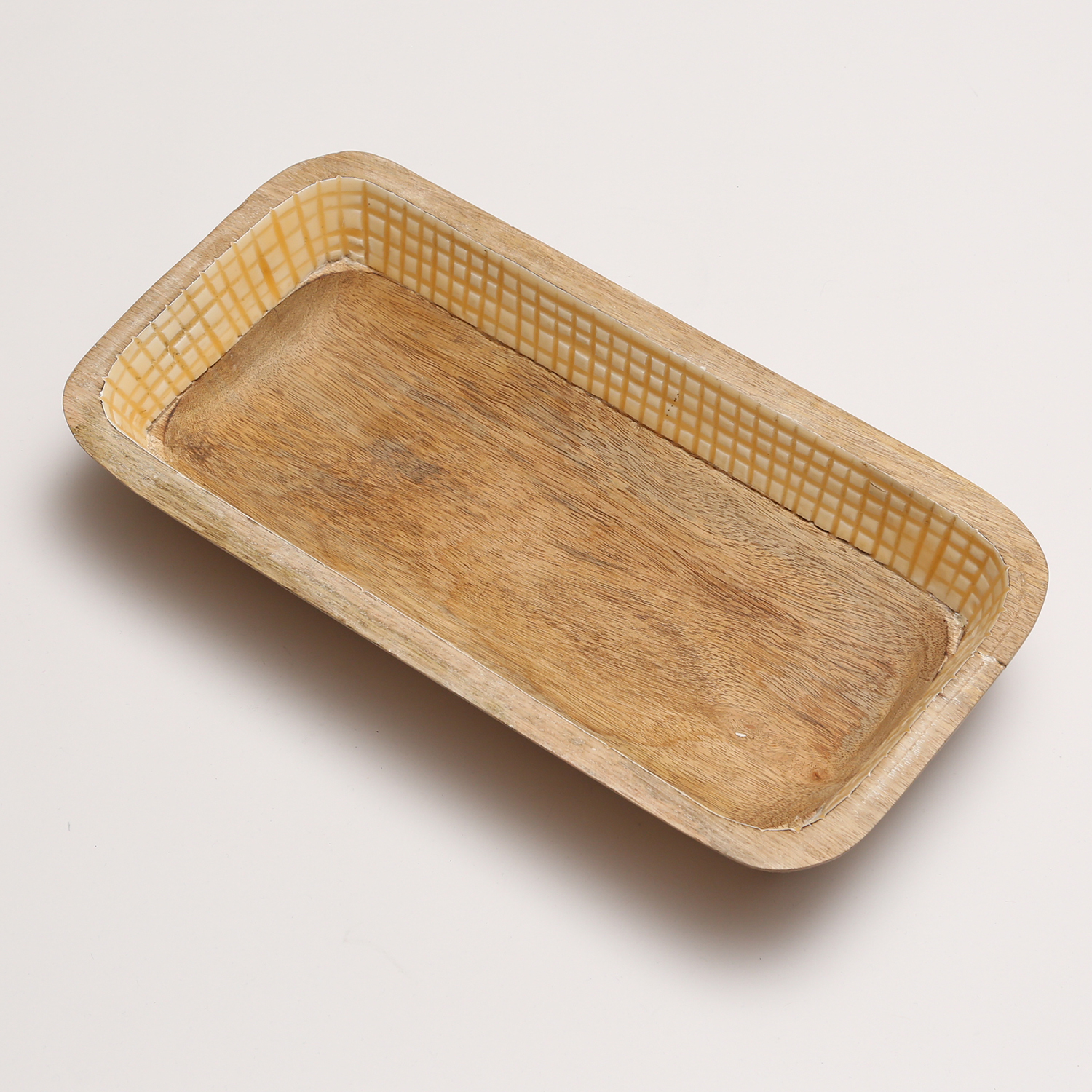 Dekoschale - rechteckig - Mangoholz - L: 40cm - H: 7,5cm - natur, terracotta