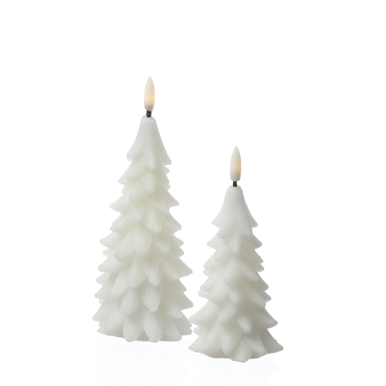 LED Kerze Tannenbaum - Echtwachs - 3D Flamme - H: 19cm - Timer - weiß