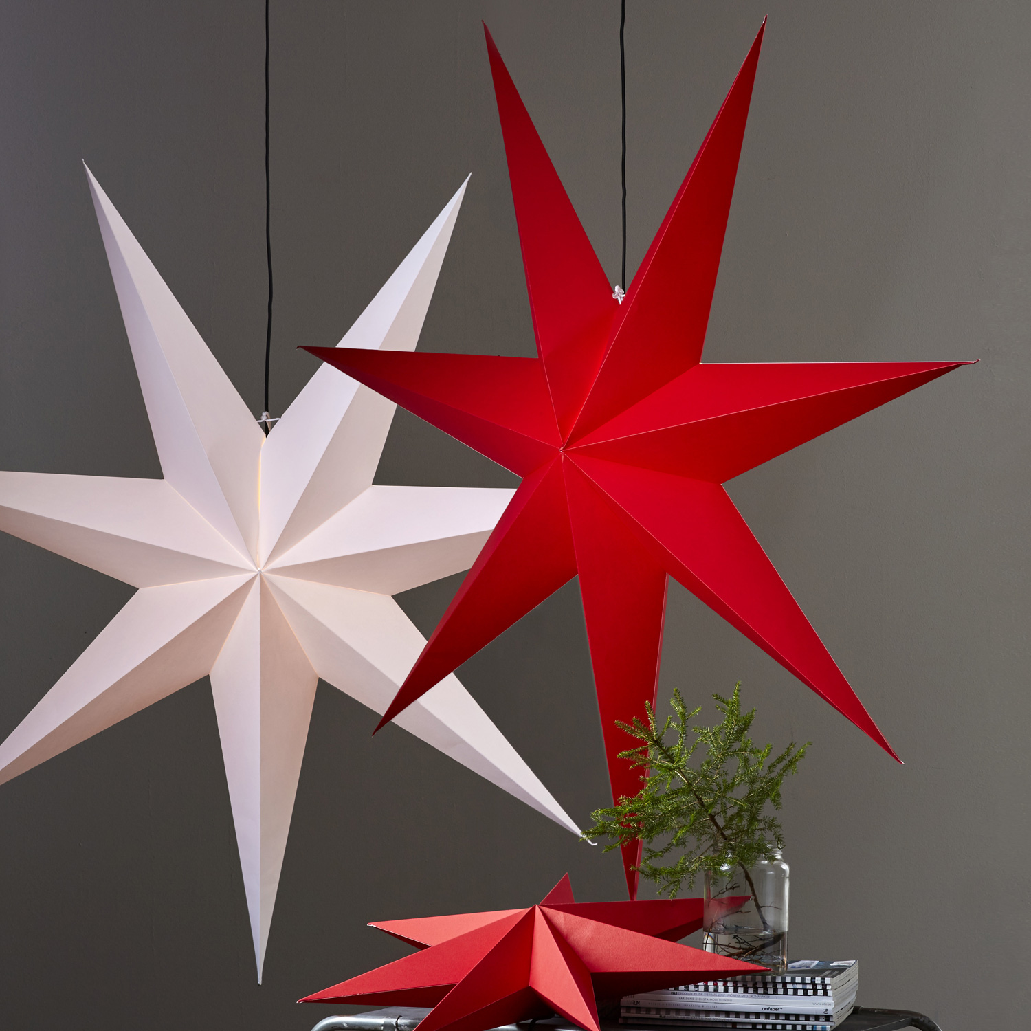 Papierstern "Rozen" - hängend - 7-zackig - Ø 140cm - E27 Fassung - inkl. Kabel - rot