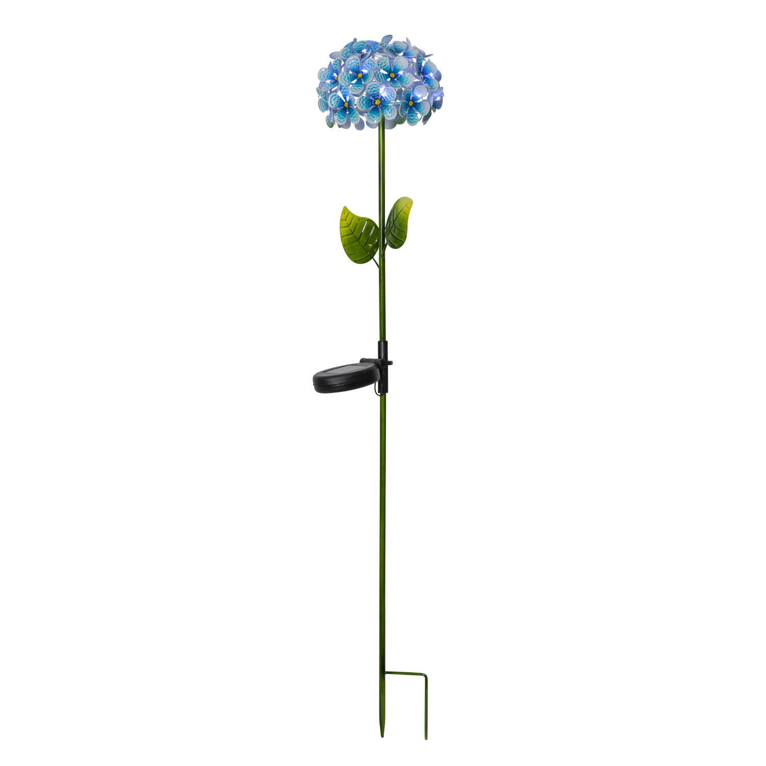 LED Solarstab -Hortensie- - blau - 27 kaltweisse LED - H- 77cm- D- 16cm - Daemmerungssensor