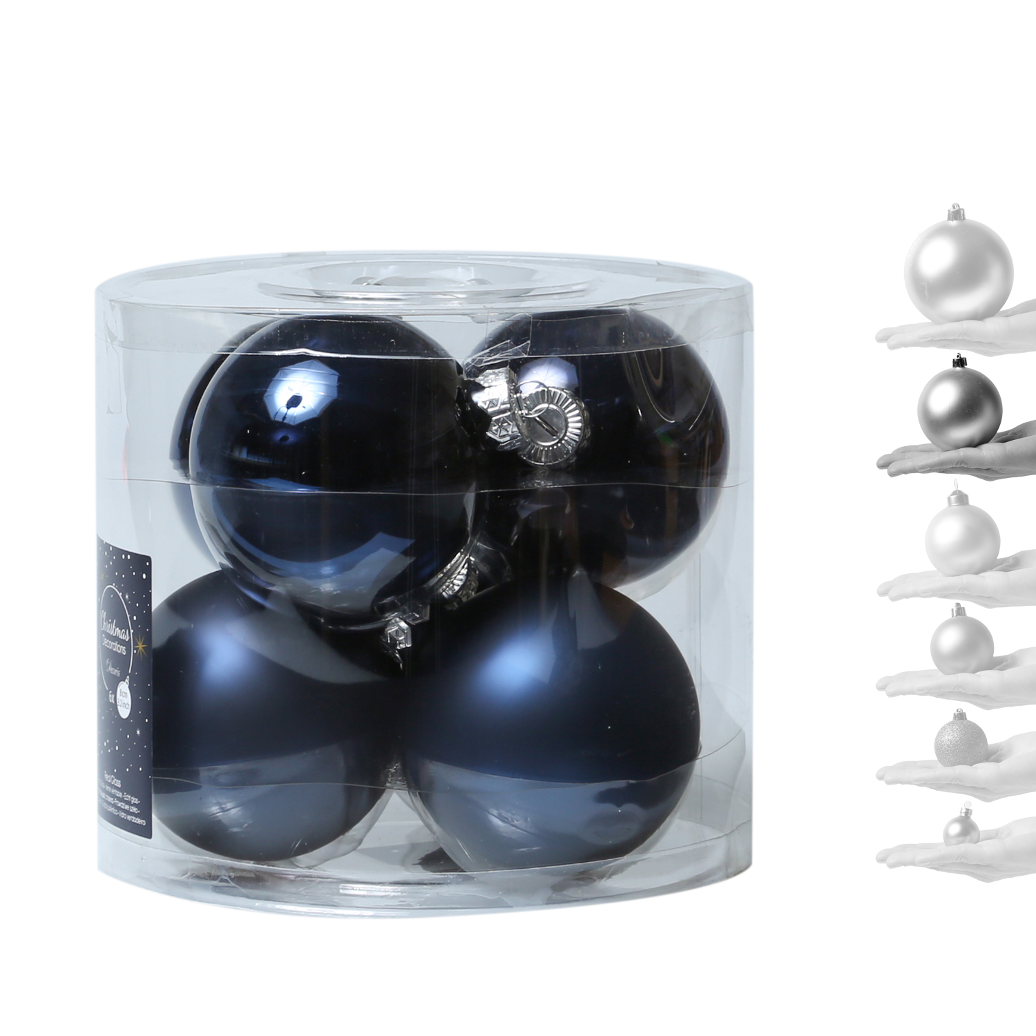 Christbaumkugel - Weihnachtsbaumkugel - Glas - D: 8cm - glänzend und matt - dunkelblau - 6er Set