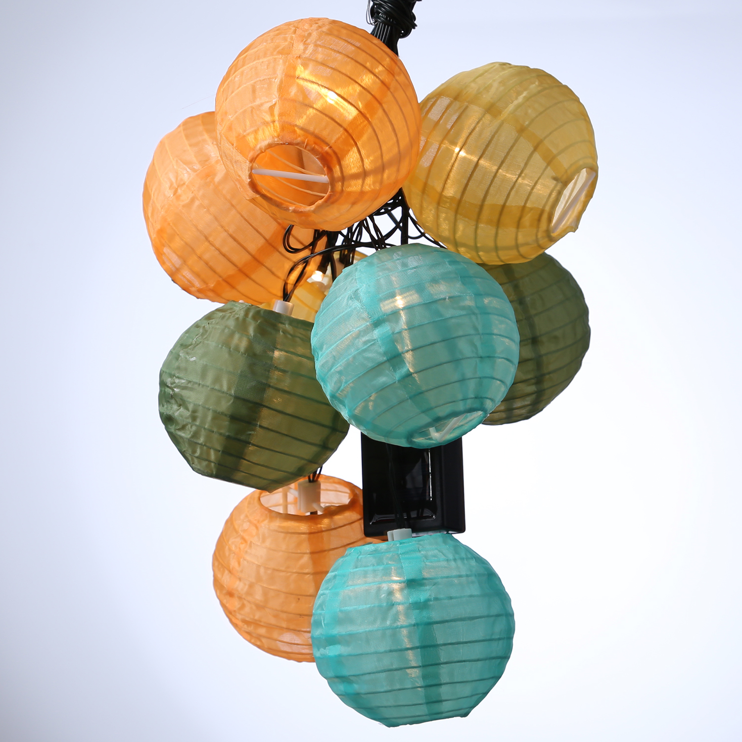 LED Solar Lichterkette LAMPION - 10 warmweiße LED - L: 4,5m - D: 10cm - Lichtsensor - bunt