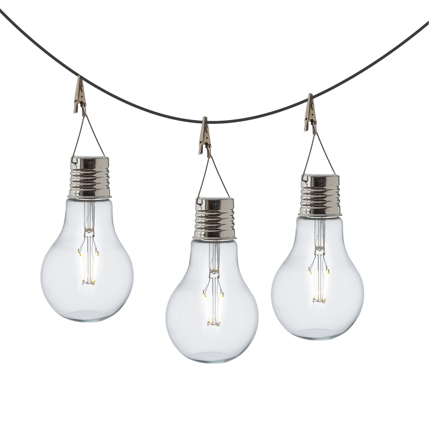 LED Solar XL Glühbirne - warmweißes Filament - H: 18cm - Dämmerungssensor - für Außen - 3 Stück