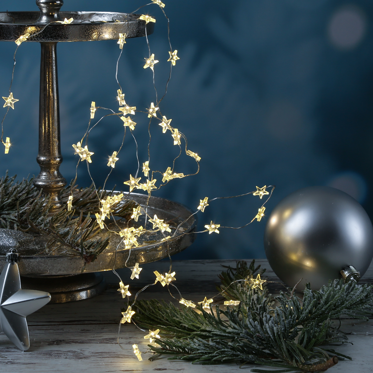 LED Drahtlichterkette Blätter mit Glitzer - 30 warmweiße LED - L: 150cm - Timer - Batterie