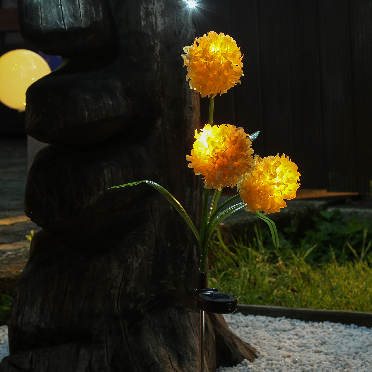 LED Solar Gartenstecker Blume - warmweiße LED - H: 70cm - Lichtsensor - gelb