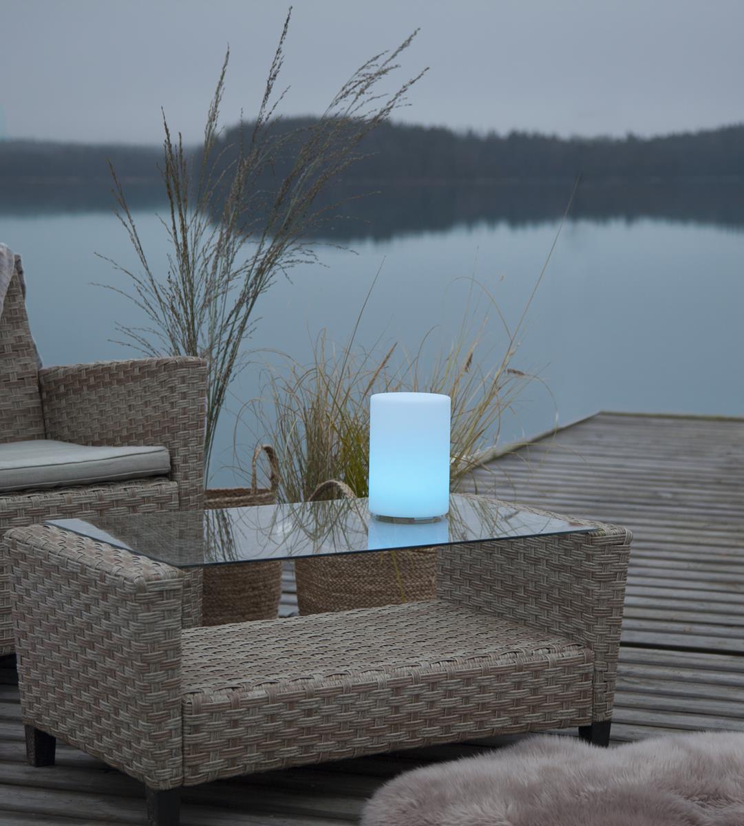 LED-Zylinder "Twilights" - H: 20cm - D: 14cm - RGB Wechsel/feste Farbe - Fernbedienung - Aufladbar