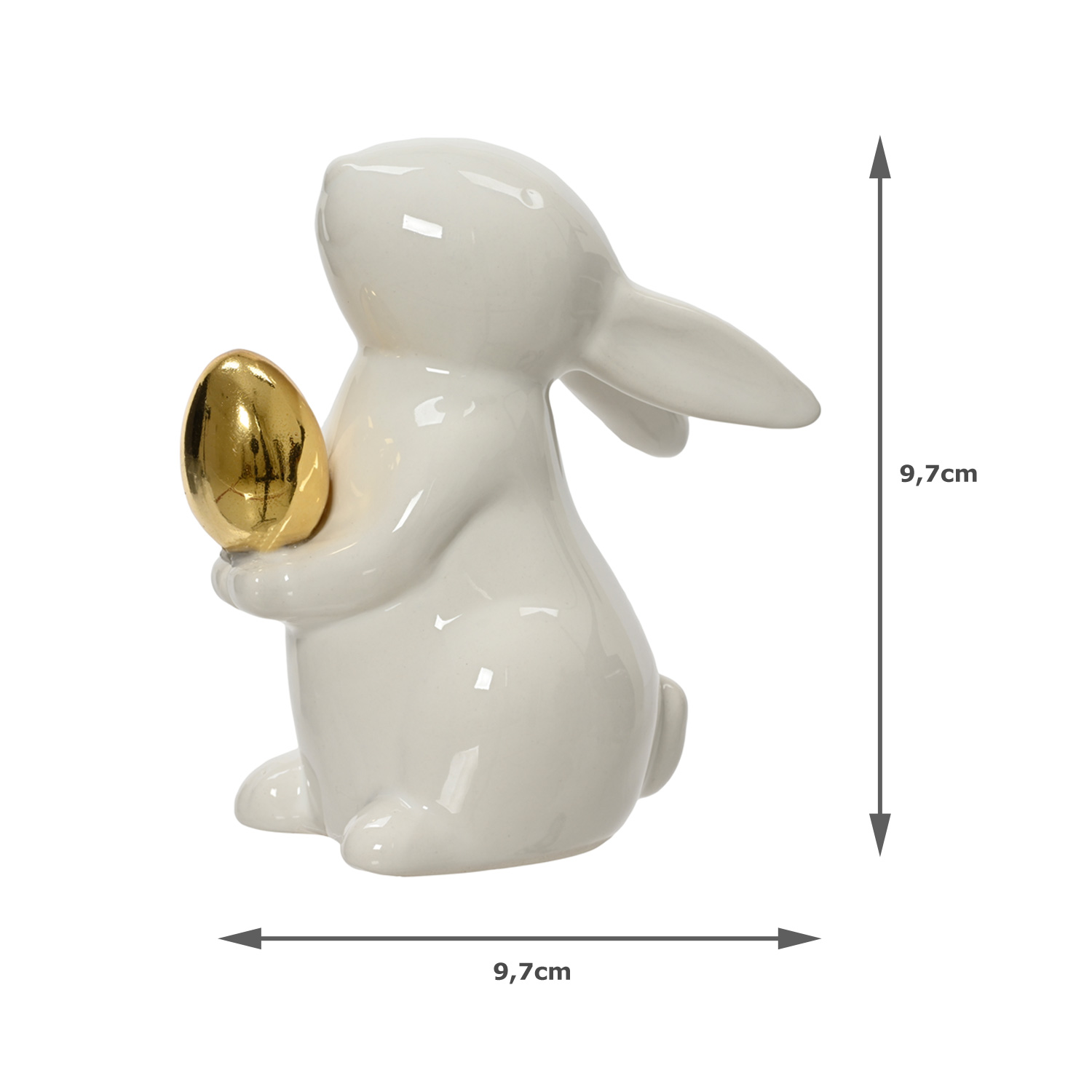 Hase mit goldenem Ei - Osterhase - Dekofigur - H: 9,5cm - Dolomit - weiß