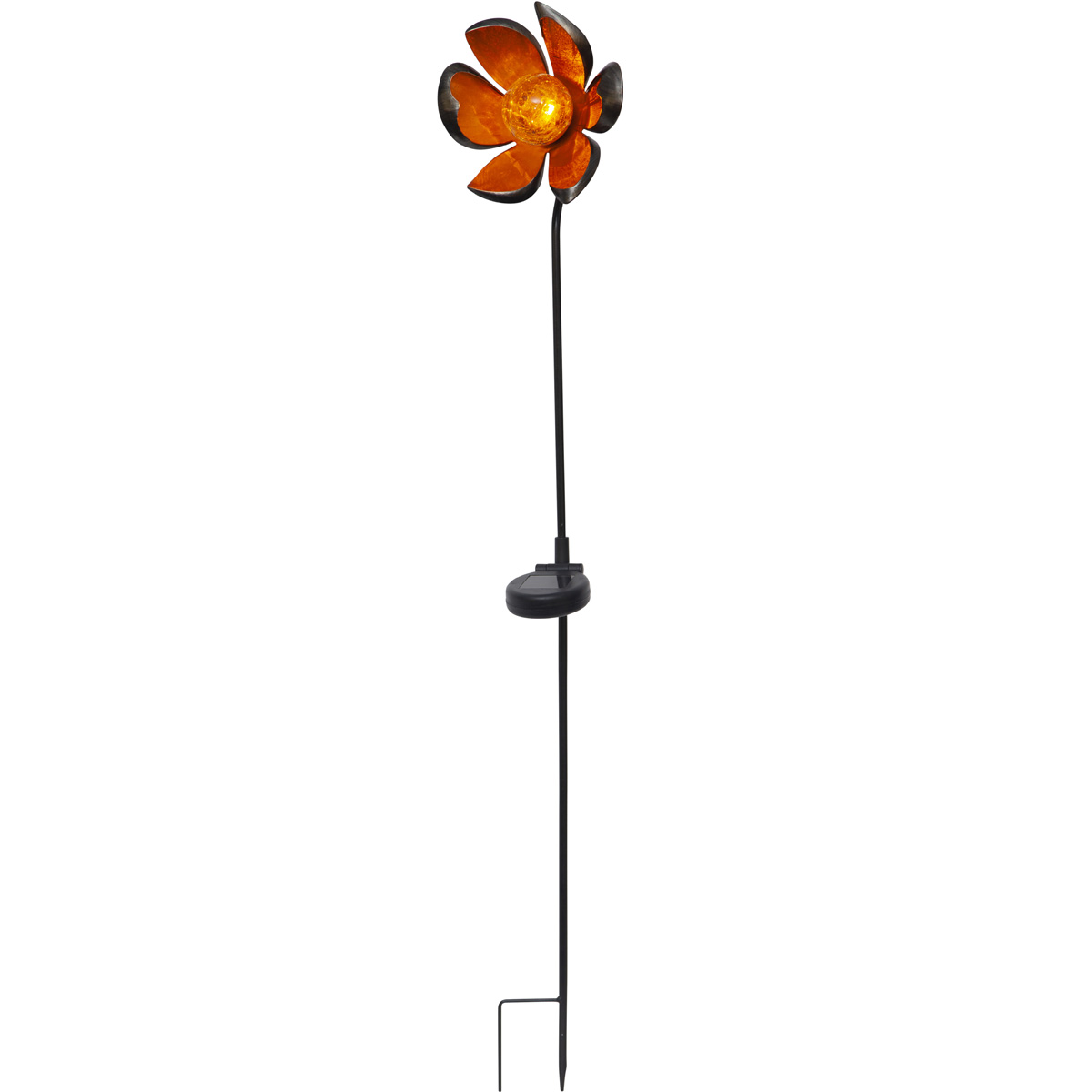 LED Solarstab "Flora"- schwarz - amber LED - Glaskugel in Blüte - H: 84cm - Dämmerungssensor