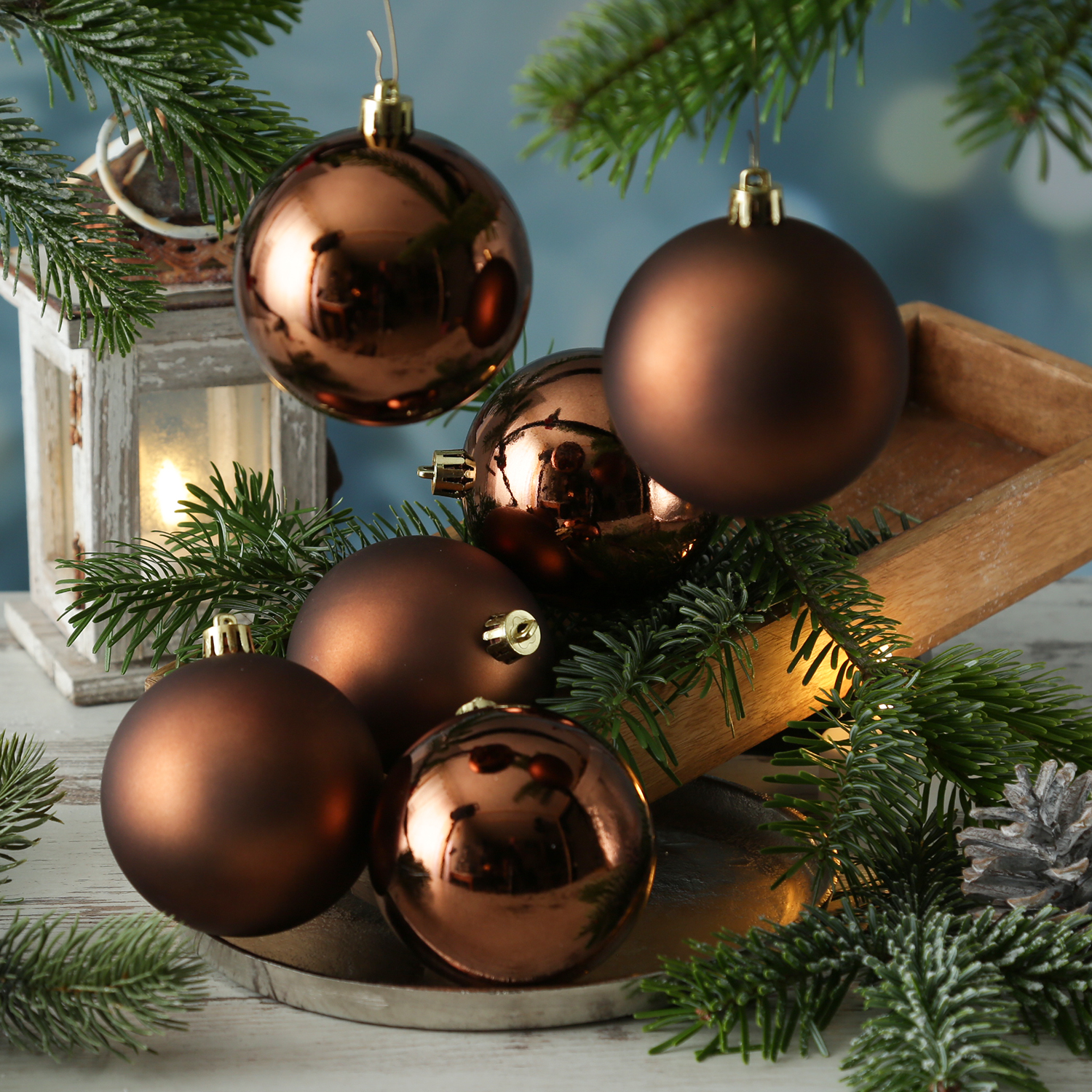 Christbaumkugeln - Weihnachtsbaumkugeln - bruchfest - D: 8cm - glänzend/matt - braun - 6er Set