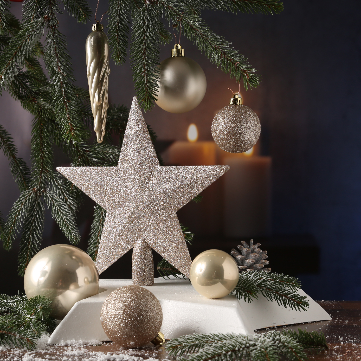 Christbaumkugel - Weihnachtsbaumkugel - bruchfest - glänzend matt glitzernd - champagner - 33er Set