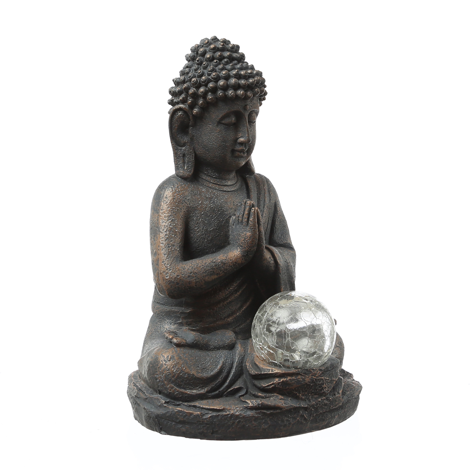 LED Solar Buddha - meditierende Buddhafigur - Polyresin - H: 27cm - Dämmerungssensor