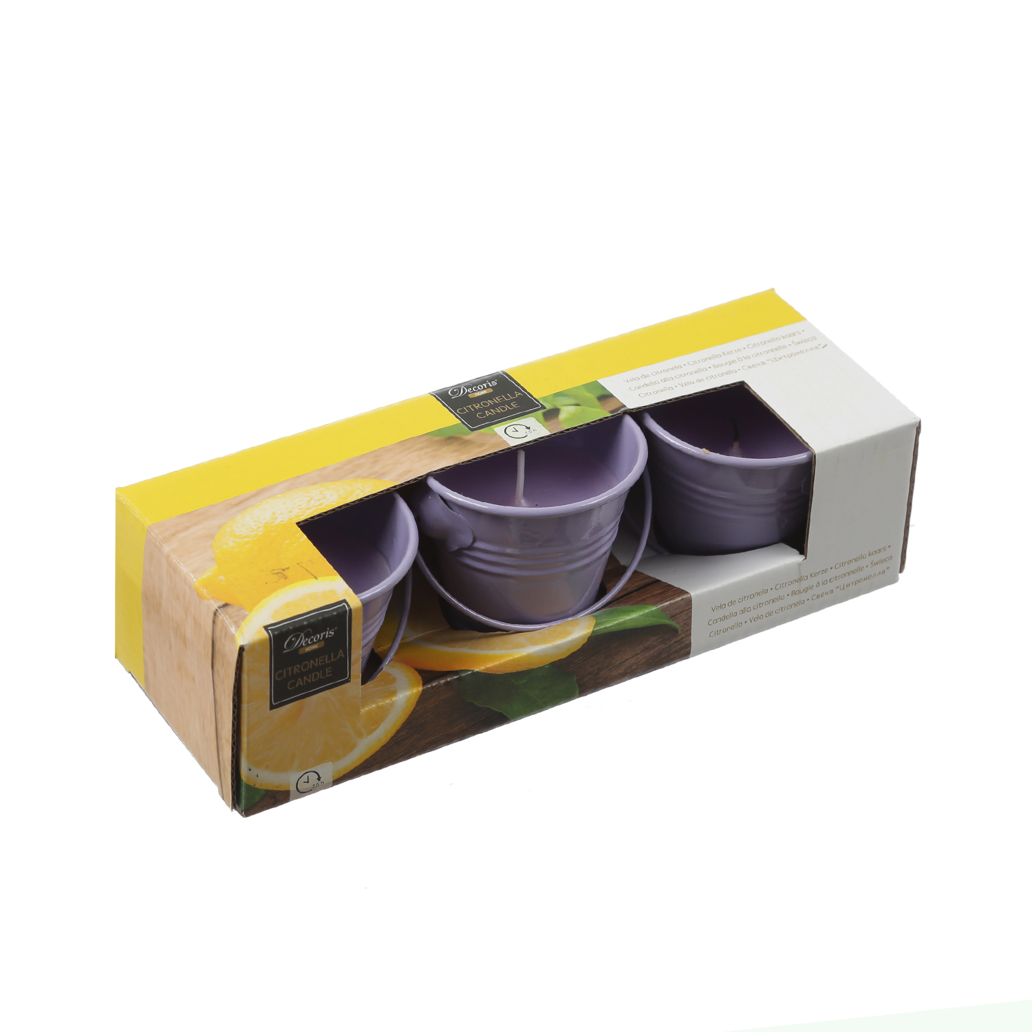 Duftkerzen CITRONELLA - Outdoor Kerzen im Metalleimer - H: 5,5cm - lila - 3er Set