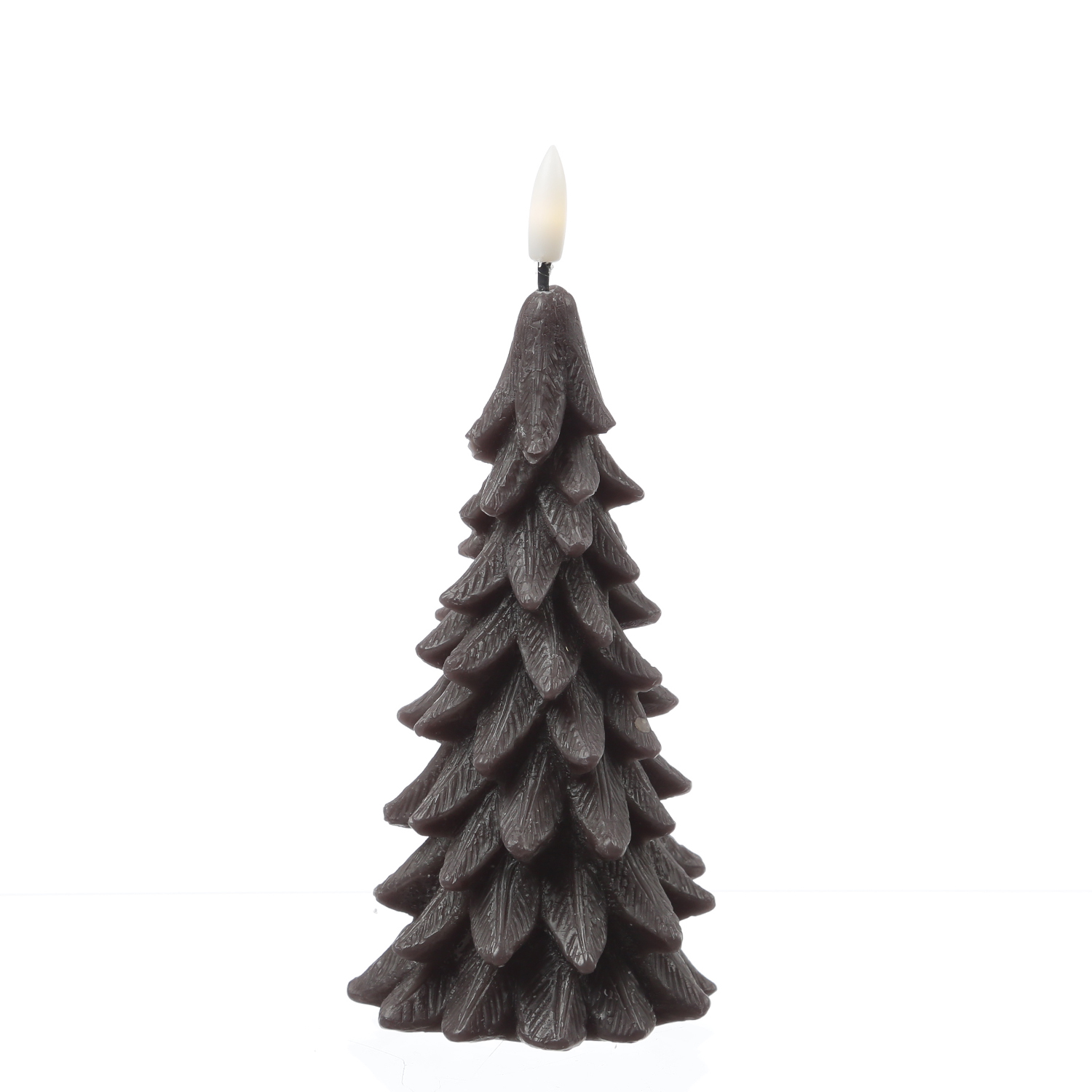 LED Kerze Tannenbaum - Echtwachs - 3D Flamme - H: 19cm - Timer - grau