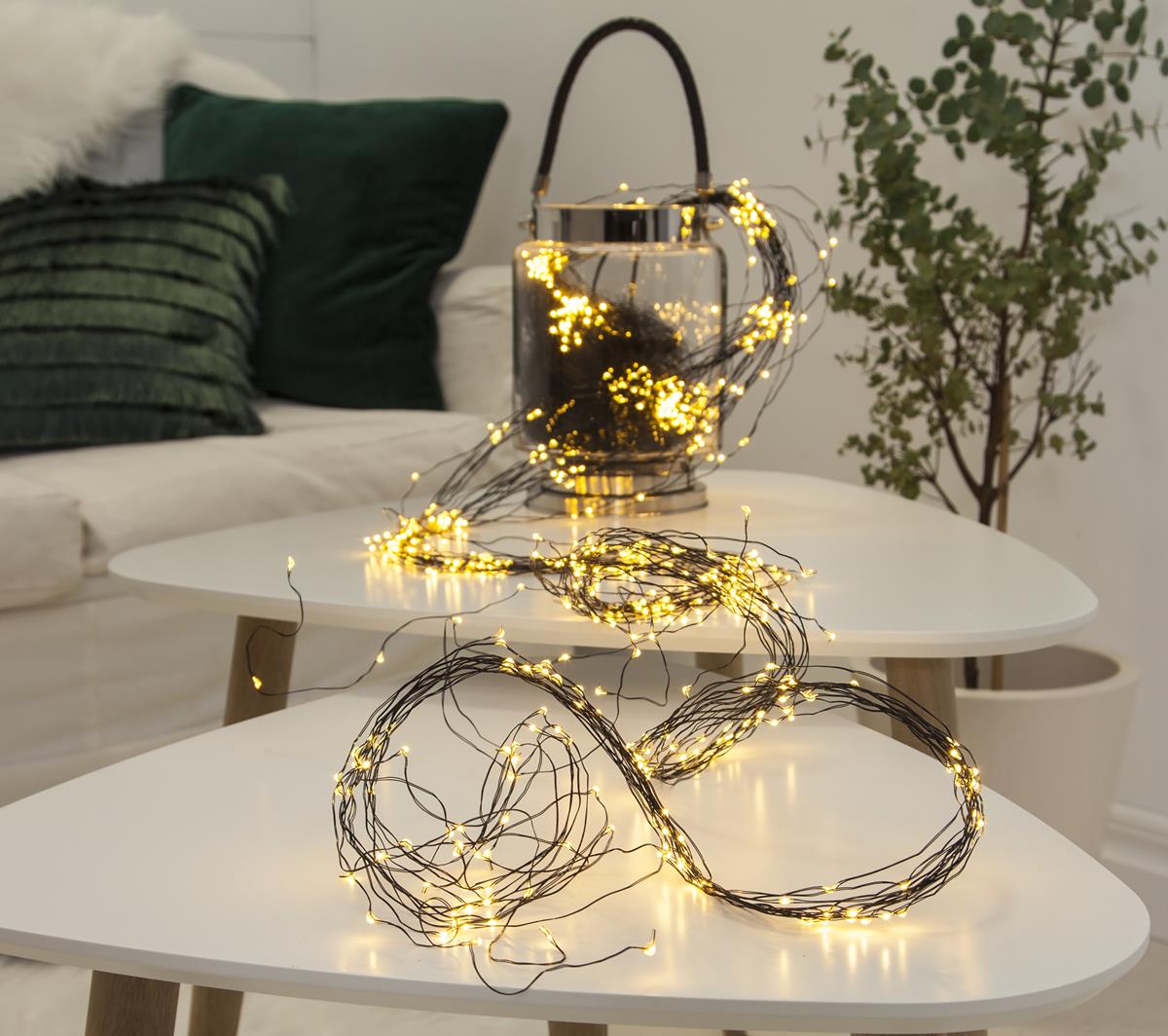 LED Lichtbündel "Dew Drop" - 720 warmweiße LED auf 36 schwarzen Drähten - 2000K - 3m - inkl. Trafo