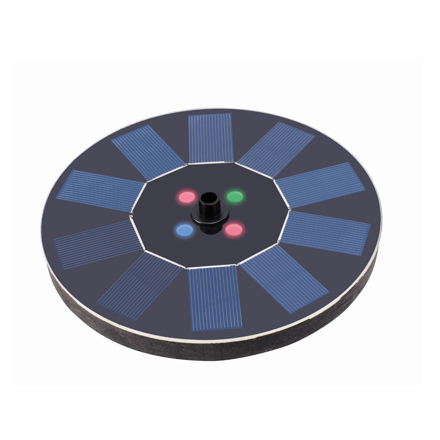 LED Solar Teichpumpe - schwimmende Fontäne - 4 farbwechselnde LED - Kunststoff - D: 16cm - schwarz