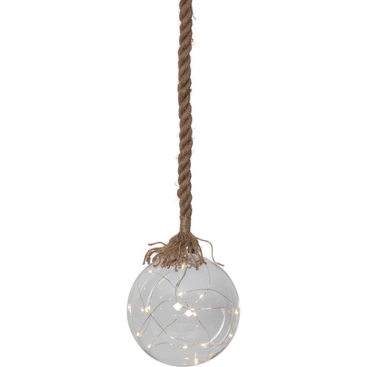 LED Glaskugel "Jutta" - mit Juteseil - 15 warmweiße LED am Draht - L: 200cm - D: 15cm - klar LED Glaskugel "Jutta" - mit Juteseil - 15 warmweiße LED am Draht - L: 200cm - D: 15cm - klar