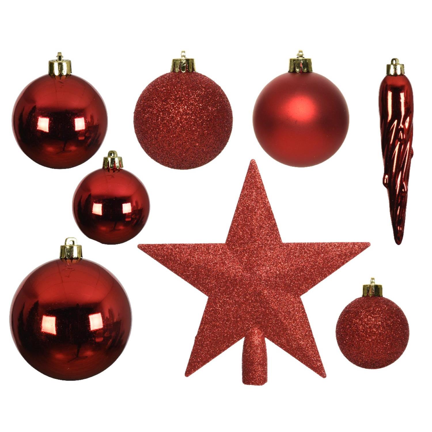 Christbaumkugel - Weihnachtsbaumkugel - bruchfest - glänzend, matt und glitzernd - rot - 33er Set