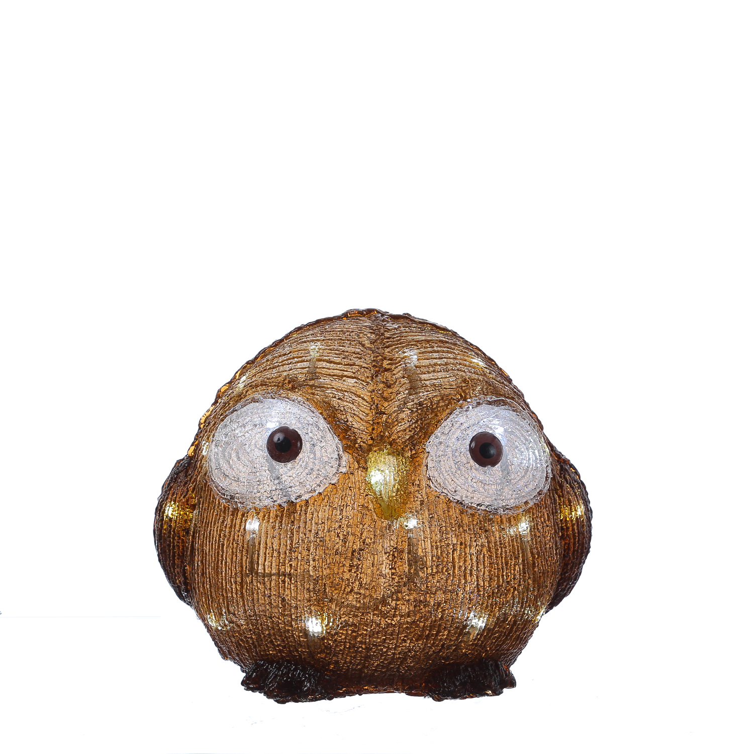 LED Eule mit offenen Augen - Acryl Tierfigur - 30 kaltweiße LED - H: 21cm - Timer - Batteriebetrieb