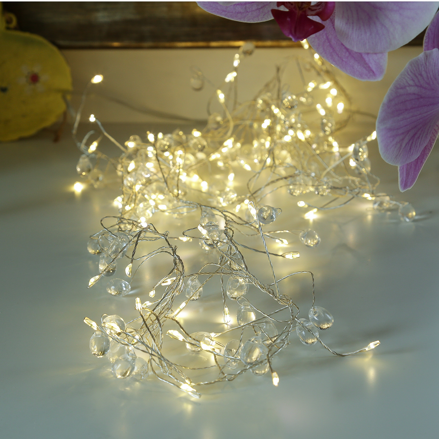 LED Lichterkette Diamant - Cluster Dekolichterkette - 100 warmweiße LED - L: 1,2m - Timer - Batterie