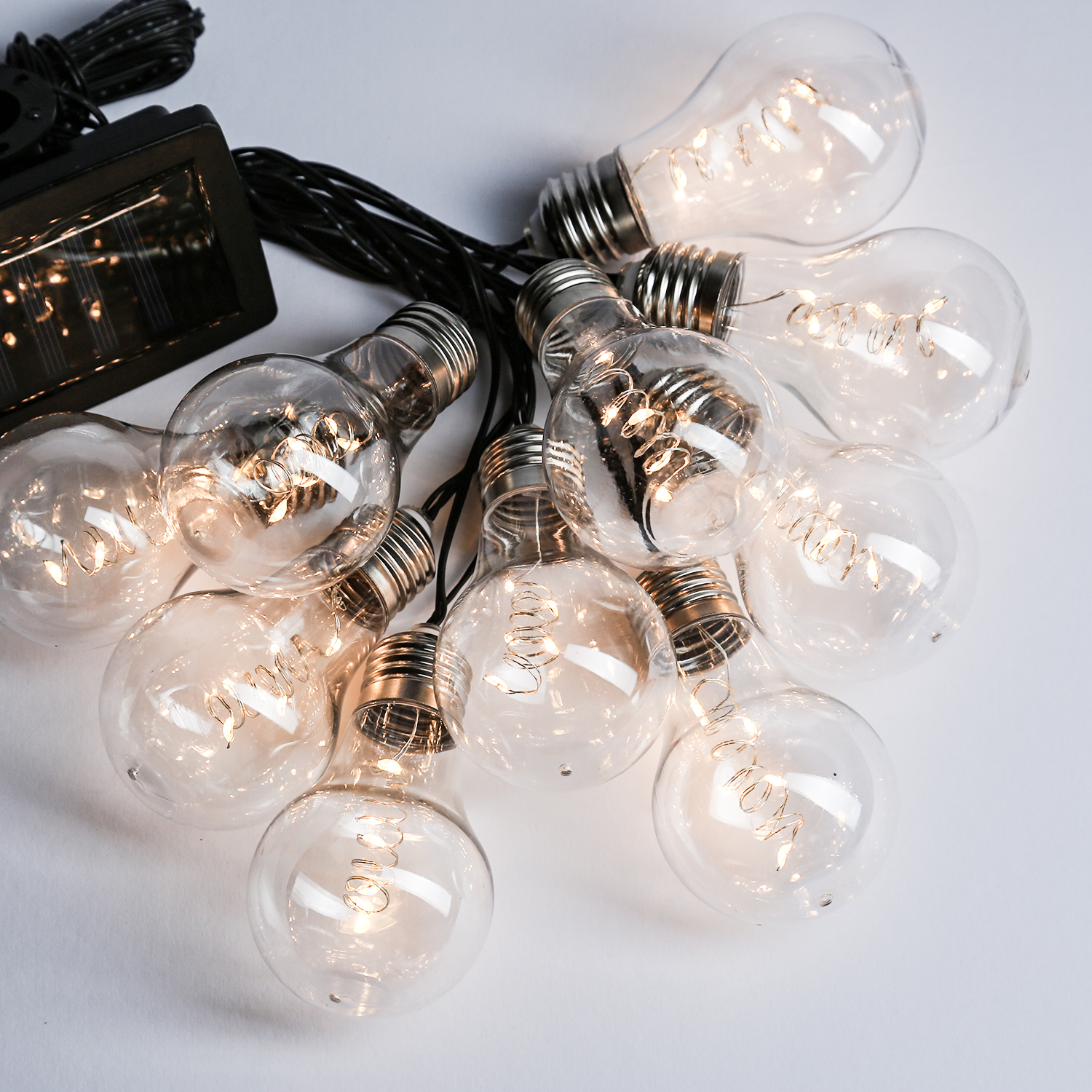 LED Solar Lichterkette GLOW - 10 transparente Glühbirnen mit Drahtlichterkette - warmweiß - L: 1,9m