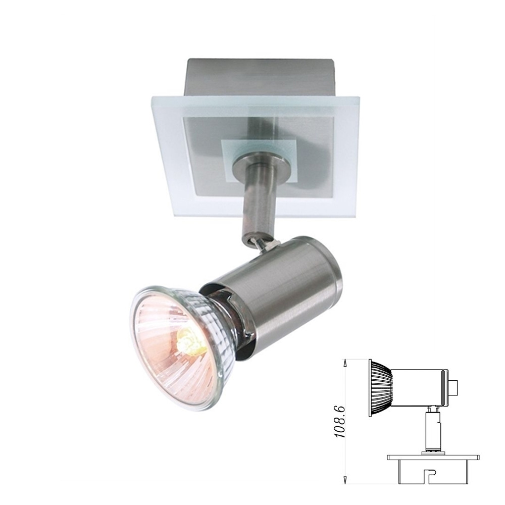 Deckenaufbauleuchte Match II 1-flammig - max 50W - Satinglas/Edelstahl - 8x8x10,8cm