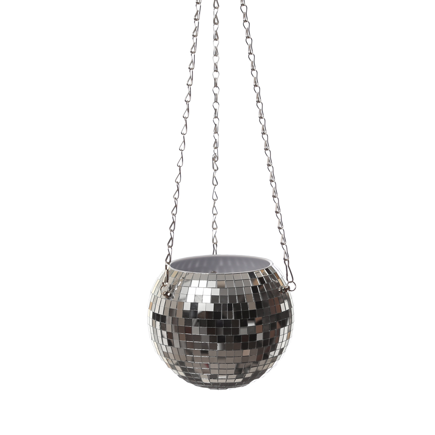 Blumenampel Discokugel 15cm silber - Spiegelkugel als Blumentopf