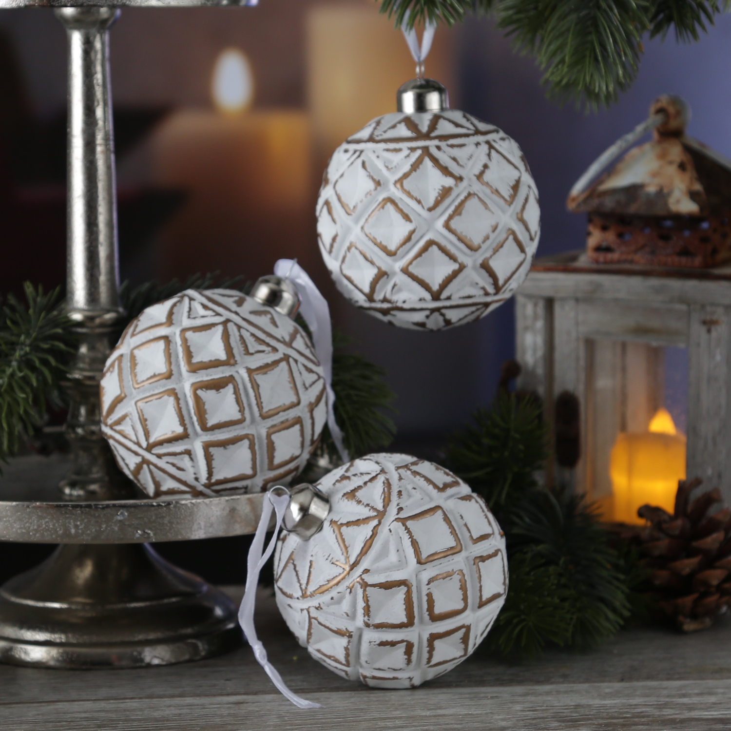 Christbaumkugel - Weihnachtsbaumkugel - Glas - D: 8cm - matt - weiß, gold - 12er Set