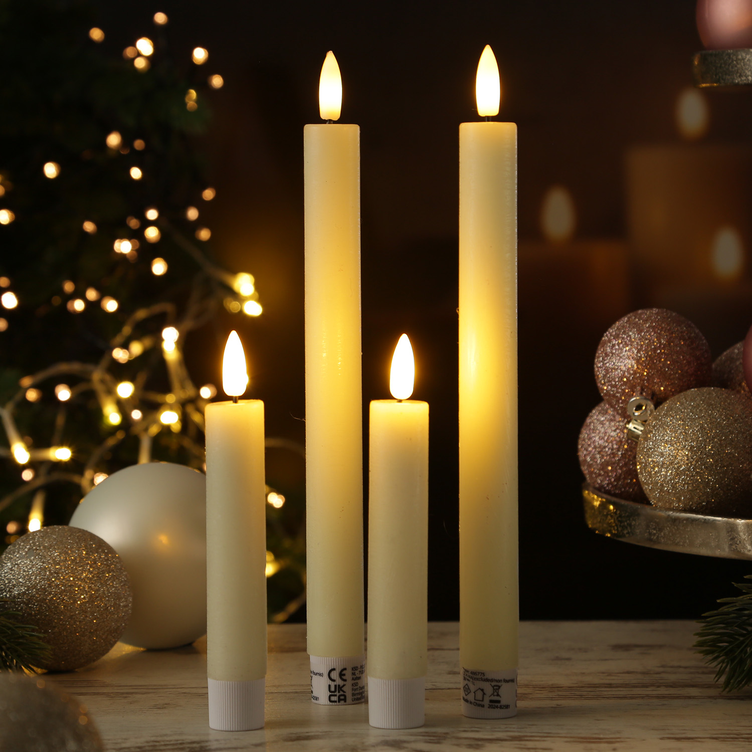 LED Stabkerzen LINA - Rustik-Optik - Echtwachs - 3D Flamme - H: 14cm - Timer - creme - 2er Set