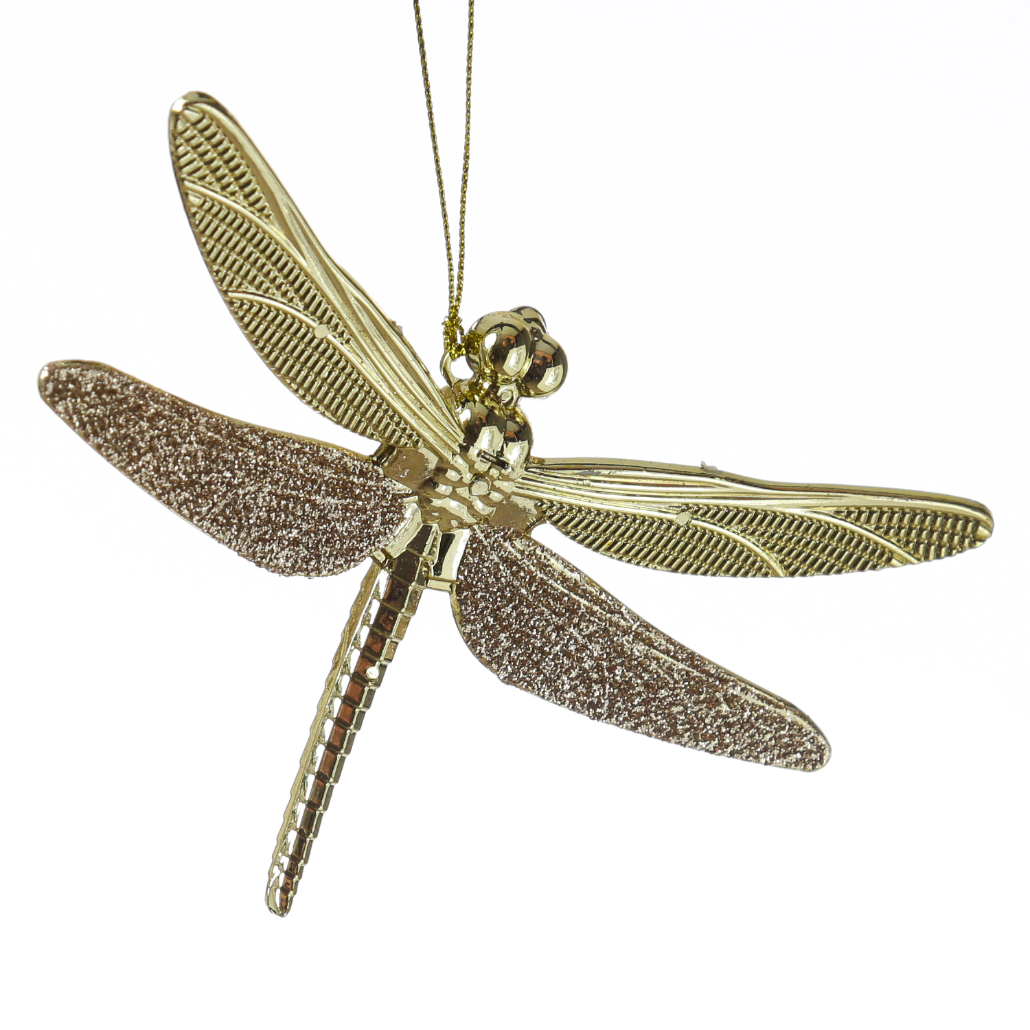 Libelle mit Glitzer - Weihnachtsbaumschmuck - Kunststoff - L: 14cm - gold glänzend