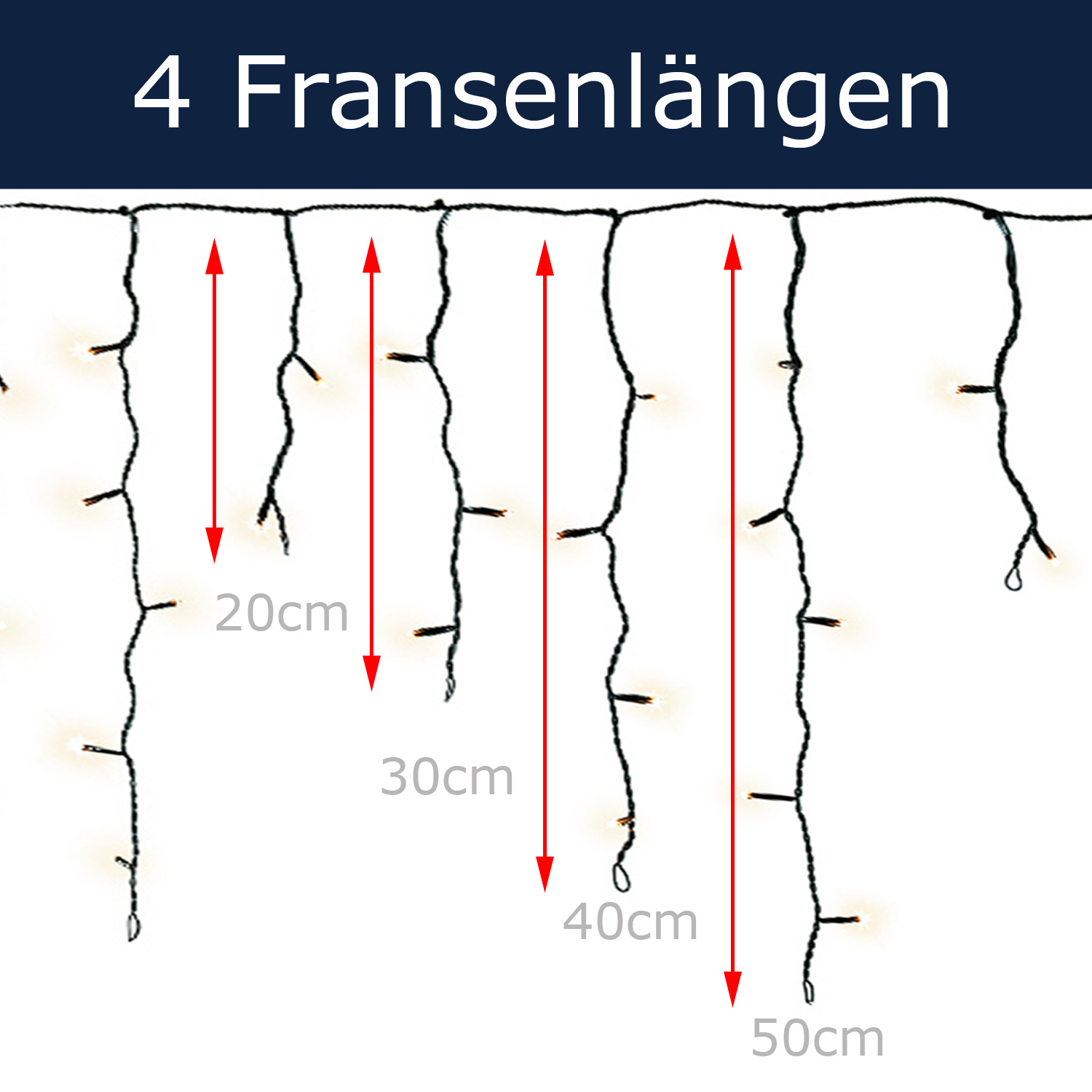 LED Lichtervorhang Eisregen - 259 bernstein LED - L: 11m, H: 50cm - Timer - 8 Funkt. -  Innen/Außen