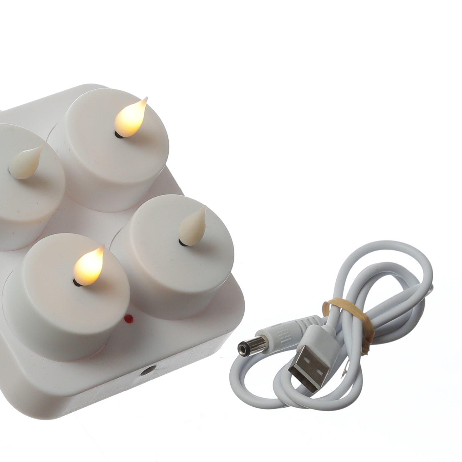 LED Teelichter - 4 wiederaufladbare LED Teelichter mit Ladestation - D- 4cm - flackernd - weiss