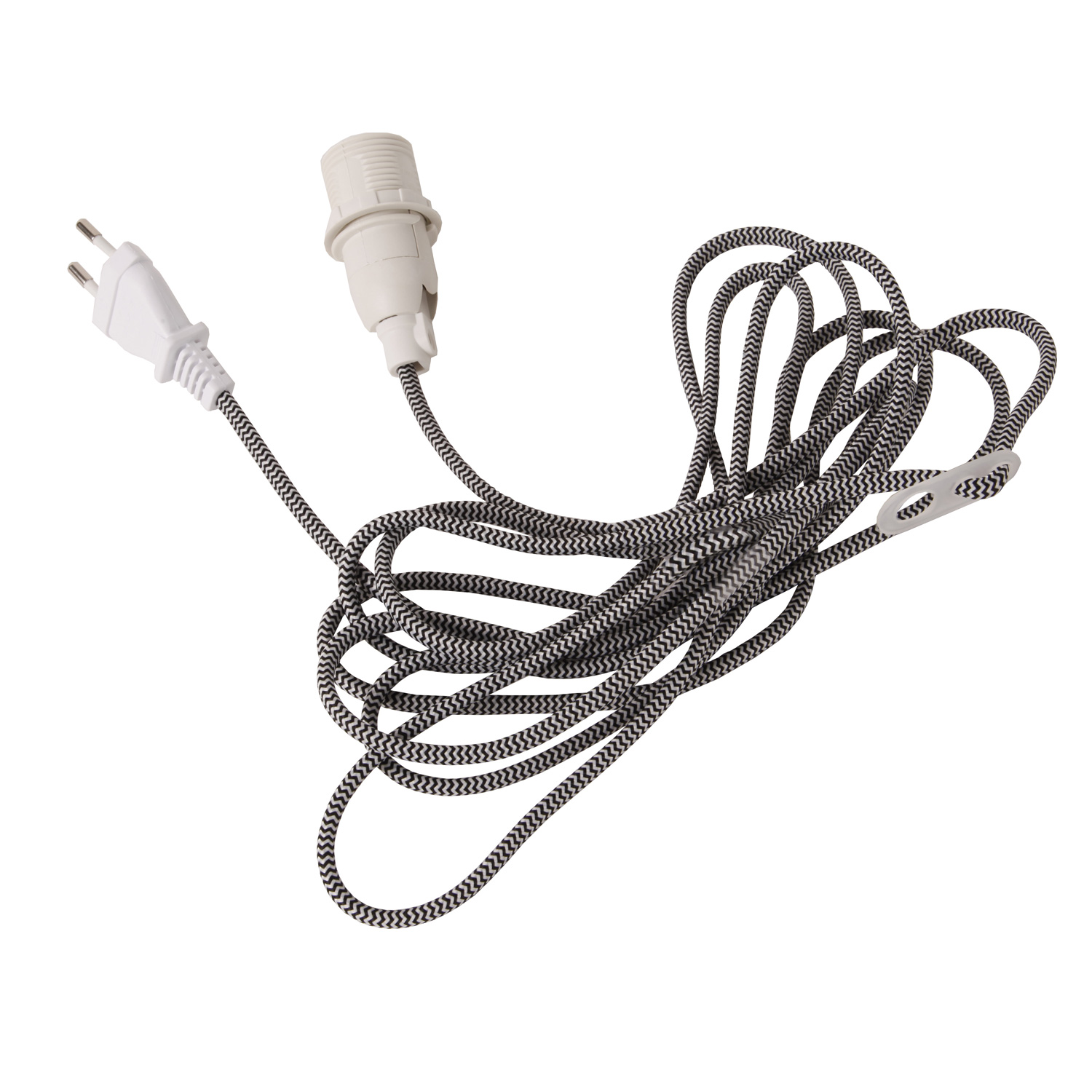Lampenhalterung für Leuchtsterne - E14 Fassung - textilummanteltes Kabel - 3,50m - schwarz-weiß
