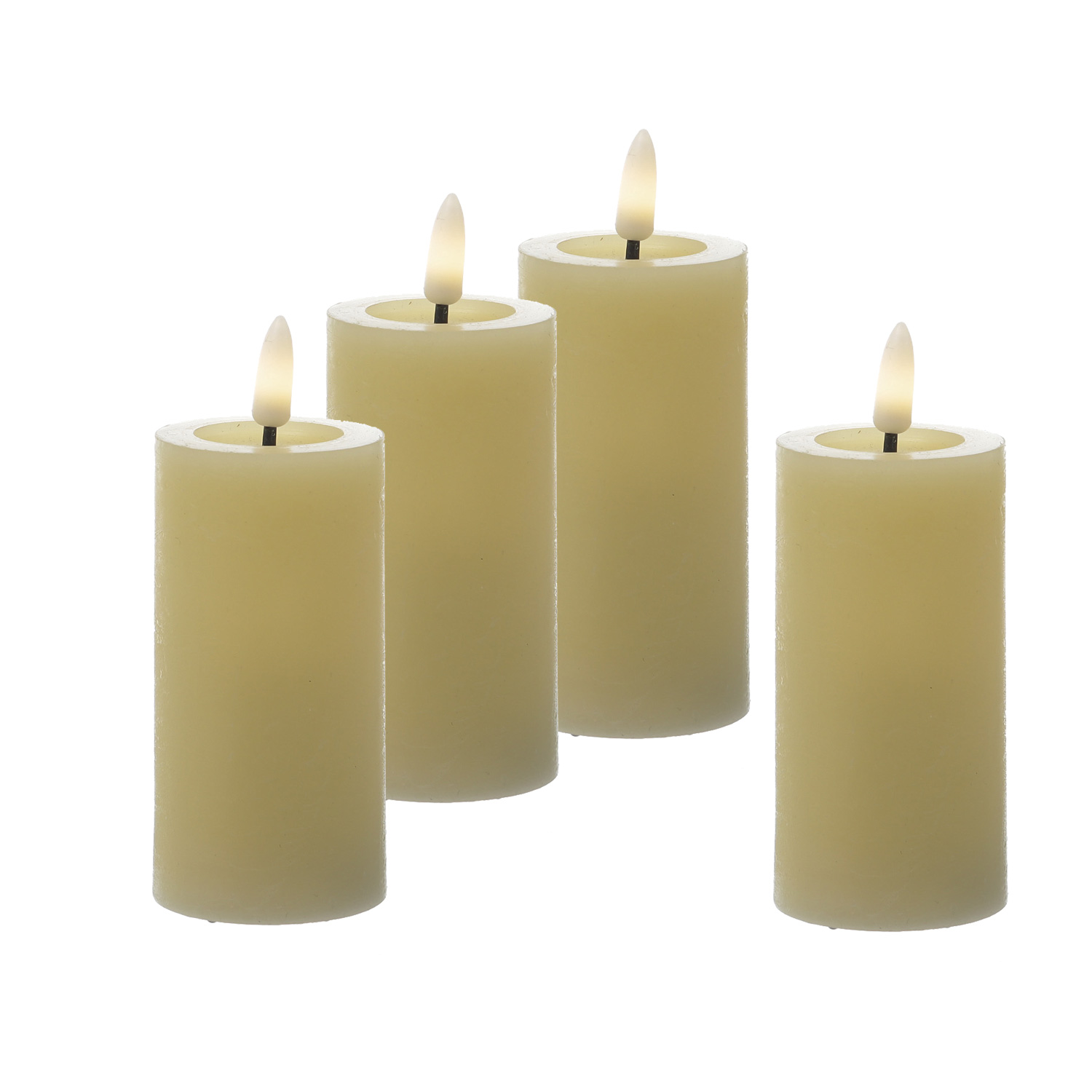 LED Kerzenset LINA - Rustik-Optik - Echtwachs - H: 12,5cm - D: 5cm - Timer - creme - 4er Set