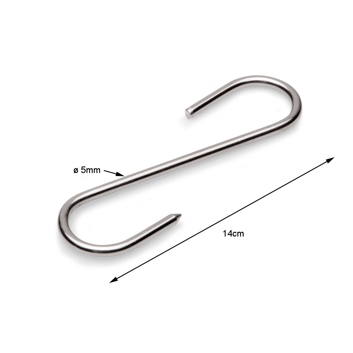 S-Haken - Fleischhaken - S-Haken - Lagerhaken 14cm - ø5mm - Chromnickelstahl rostfrei