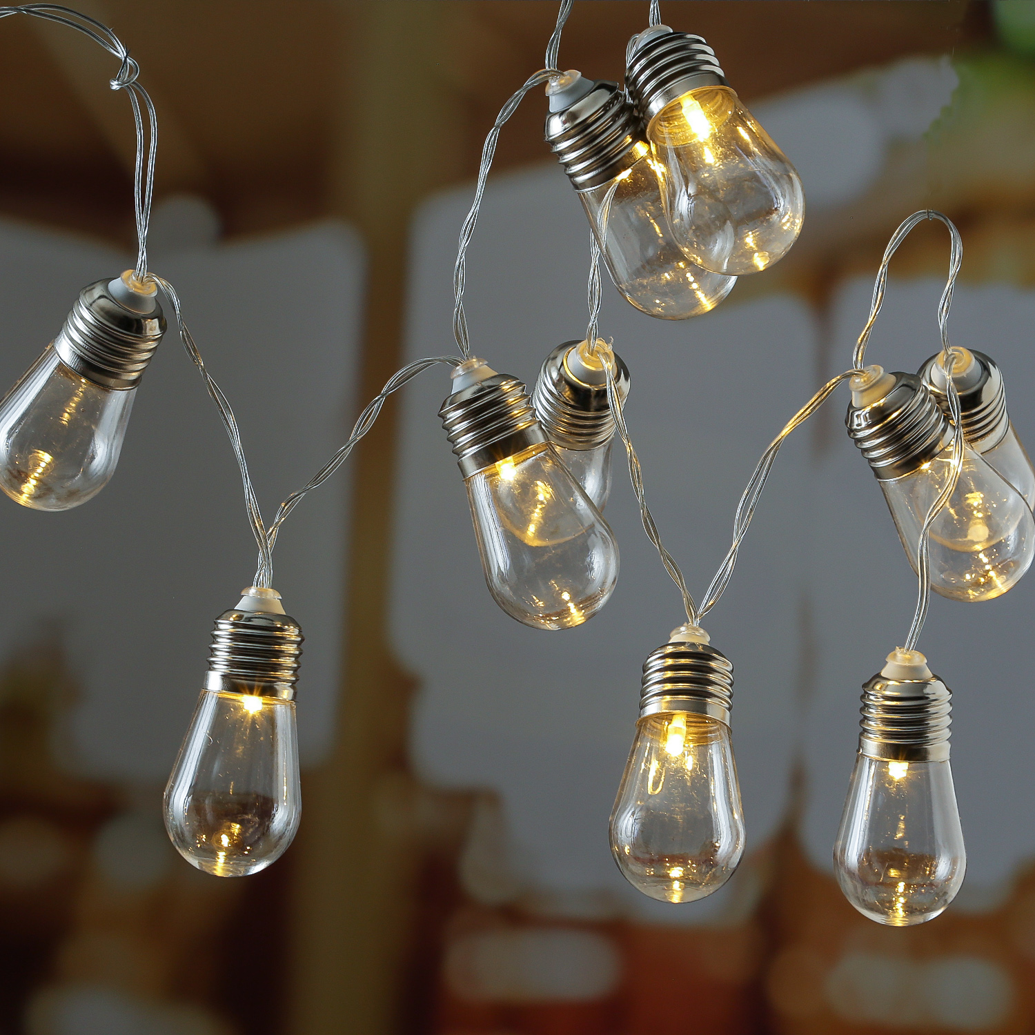 LED Lichterkette - 10 transparenten Glühbirnen - 10 warmweiße LED - L: 90cm - Batterie