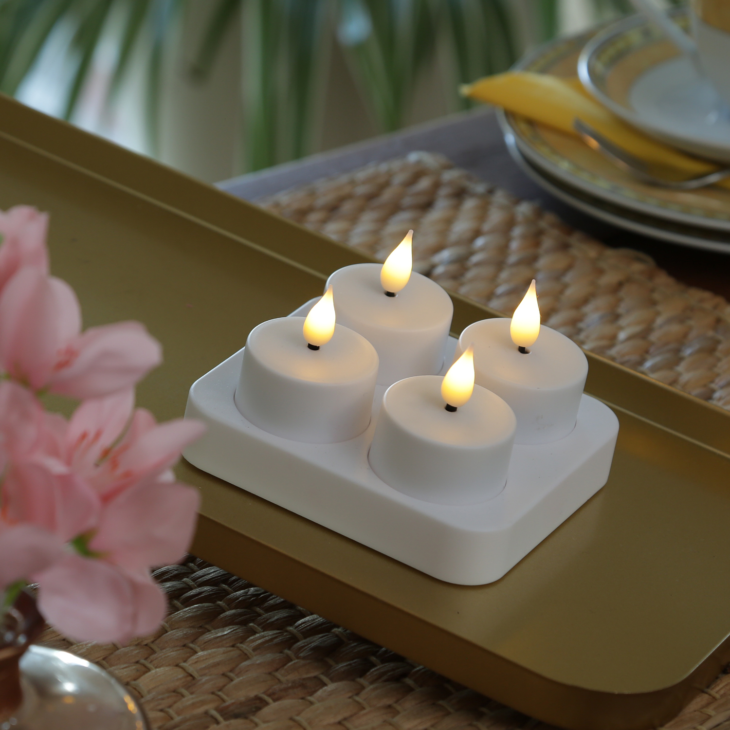 LED Teelichter - Kunststoff - inkl. Batterien - Timer - D: 3,8cm - weiß