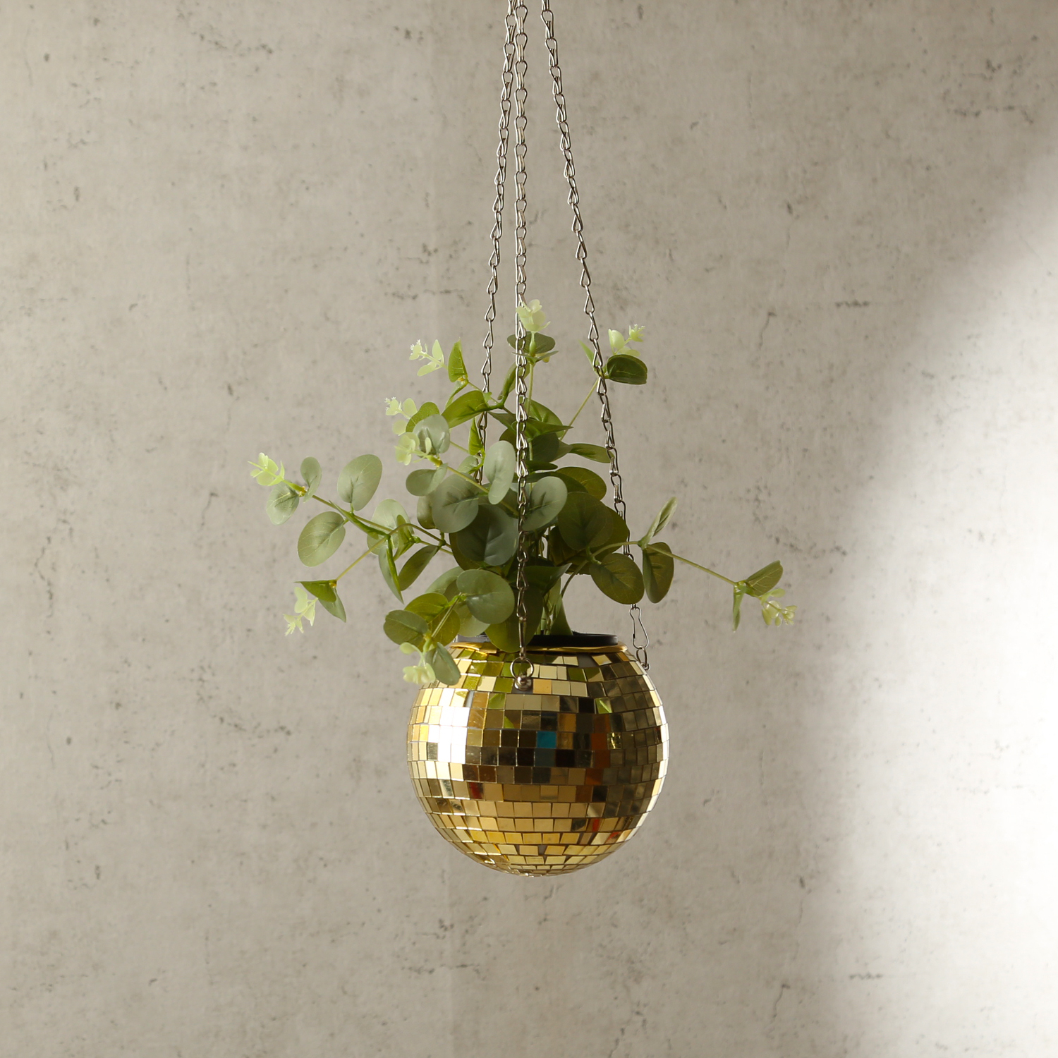 Blumenampel Discokugel - Spiegelkugel als Blumentopf - hängend - D: 15cm - gold