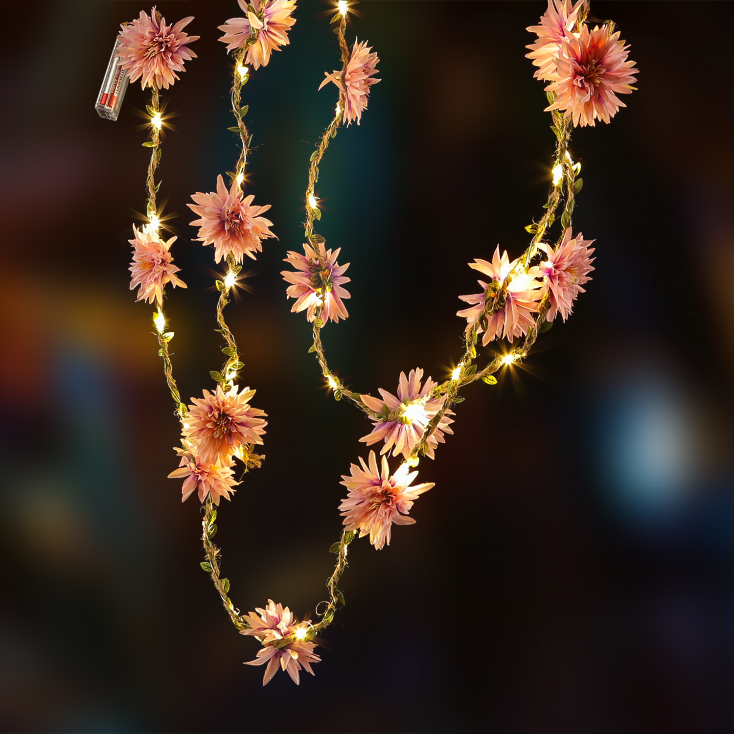 LED Lichterkette Dahlie - Blumengirlande - 30 warmweiße LED - Batterie - Timer - L: 2,9m - rosa