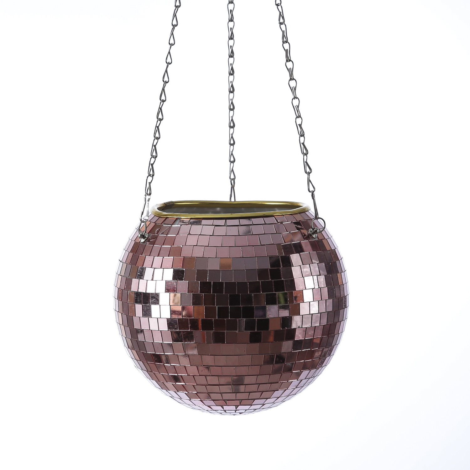 Blumenampel Discokugel - Spiegelkugel als Blumentopf - hängend - D: 20cm - kupfer