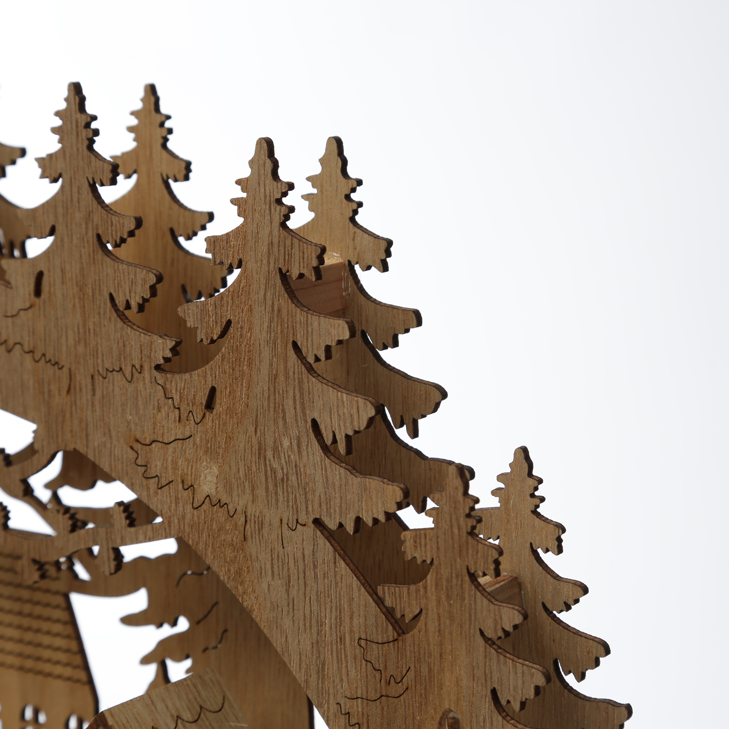 LED Schwibbogen Weihnachtsdorf - Holz - 10 warmweiße LED - H: 26,5cm - Timer - Batterie