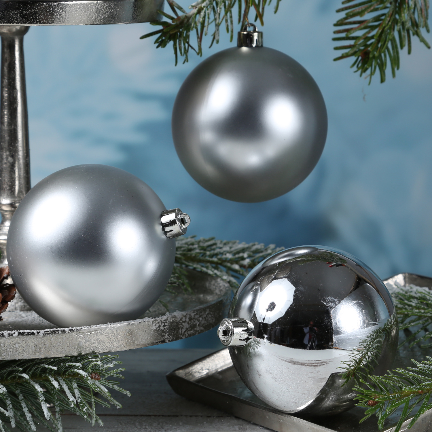 Christbaumkugel - Weihnachtsbaumkugel - bruchfest - D: 10cm - glänzend und matt - silber - 4er Set